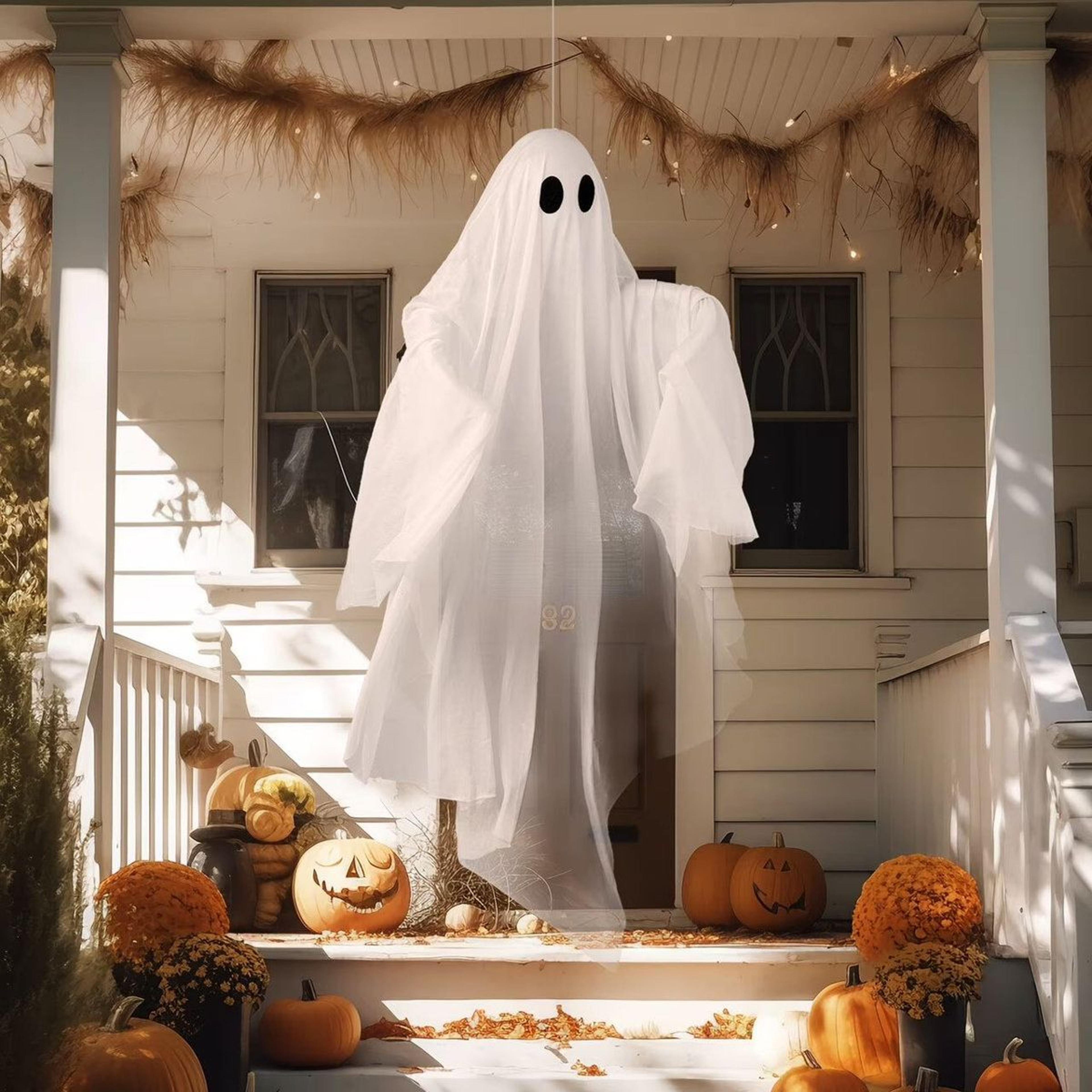 Hanging Halloween Ghost Decoration With Blue LED Light 3