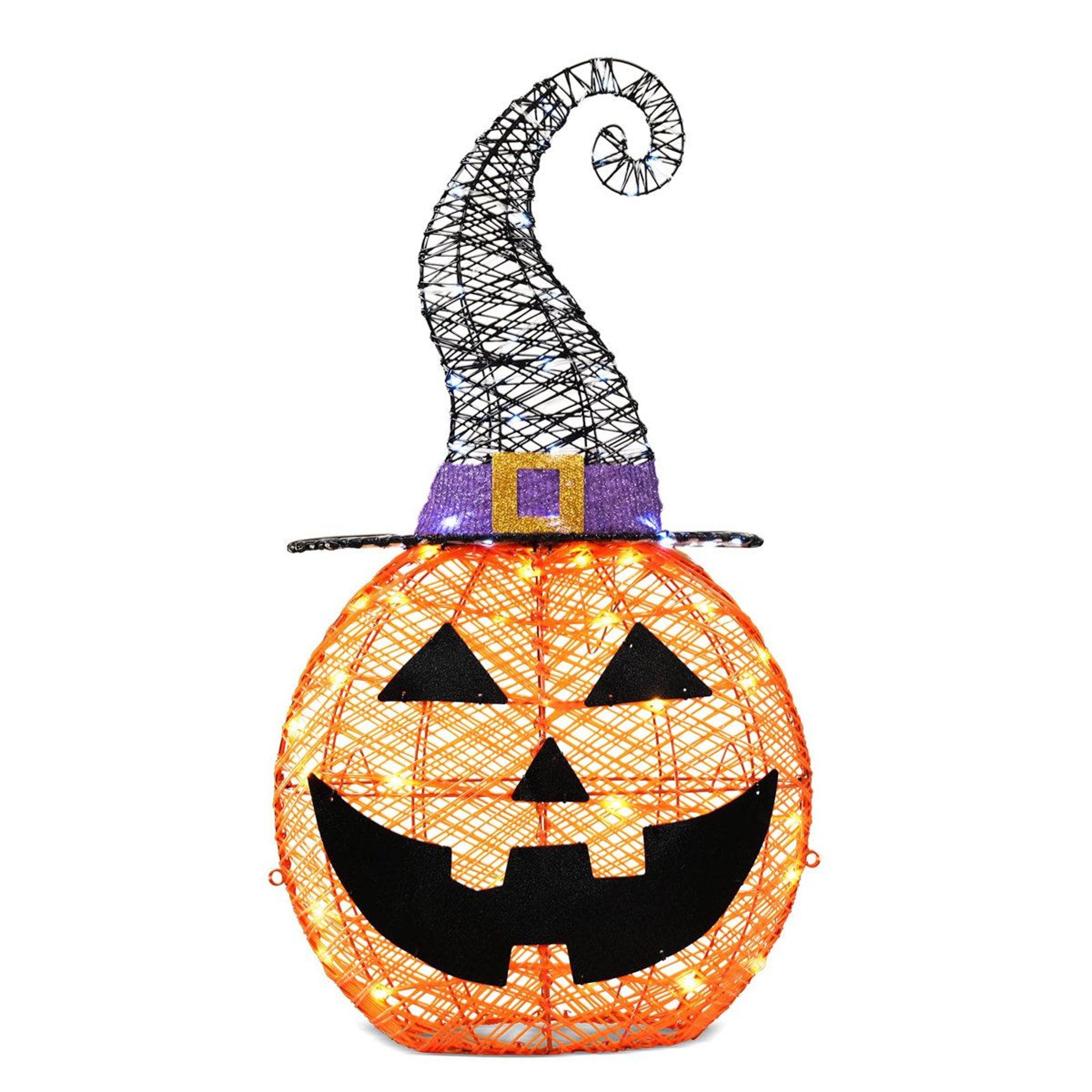 pre lit light up pvc rattan pumpkin with witch hat outdoor halloween decoration