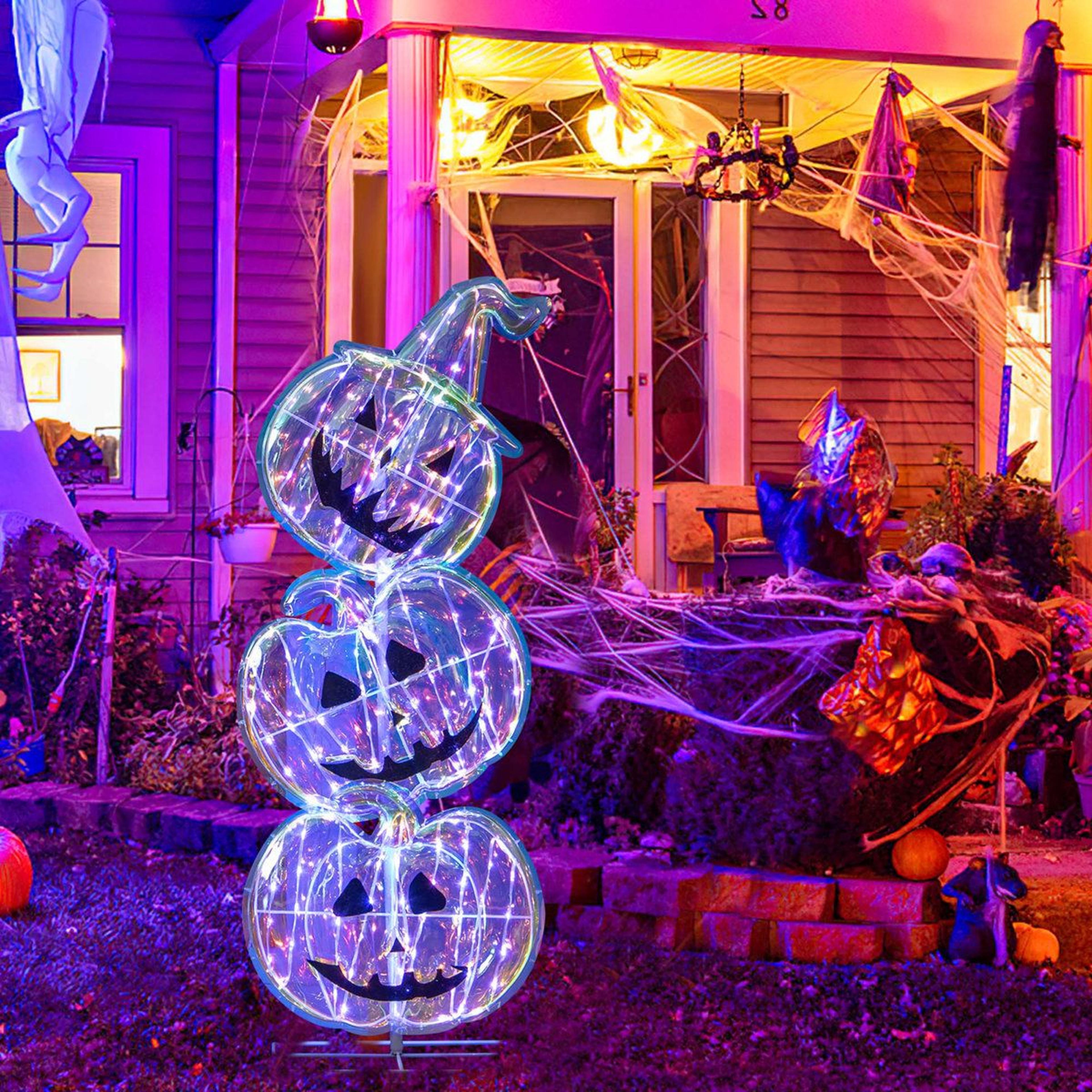 Lighted Stacked Pumpkins Halloween Yard Decoration With LED Lights 3