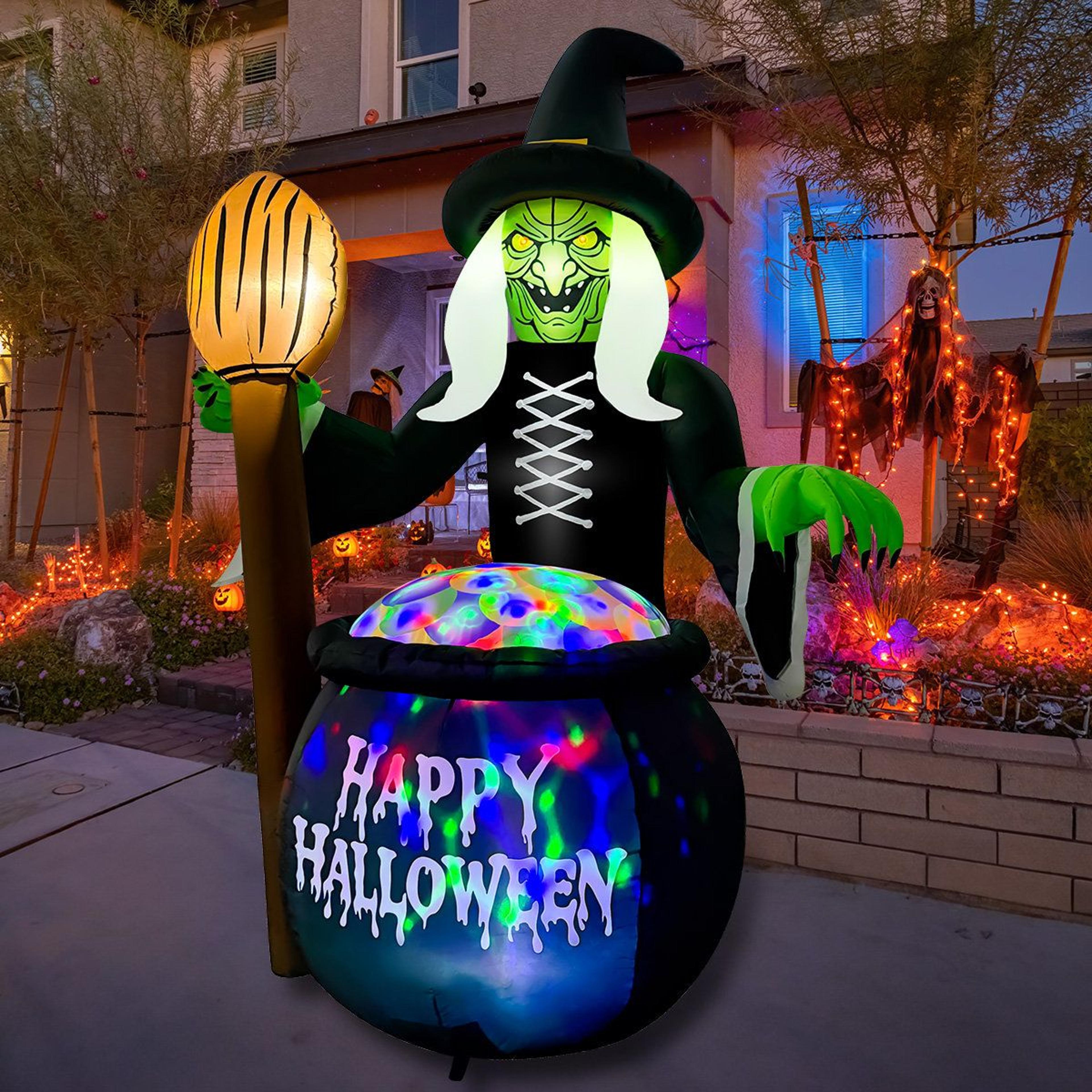 Halloween Inflatable Witch With Cauldron LED Lights Weather Resistant Outdoor Yard Decor 4