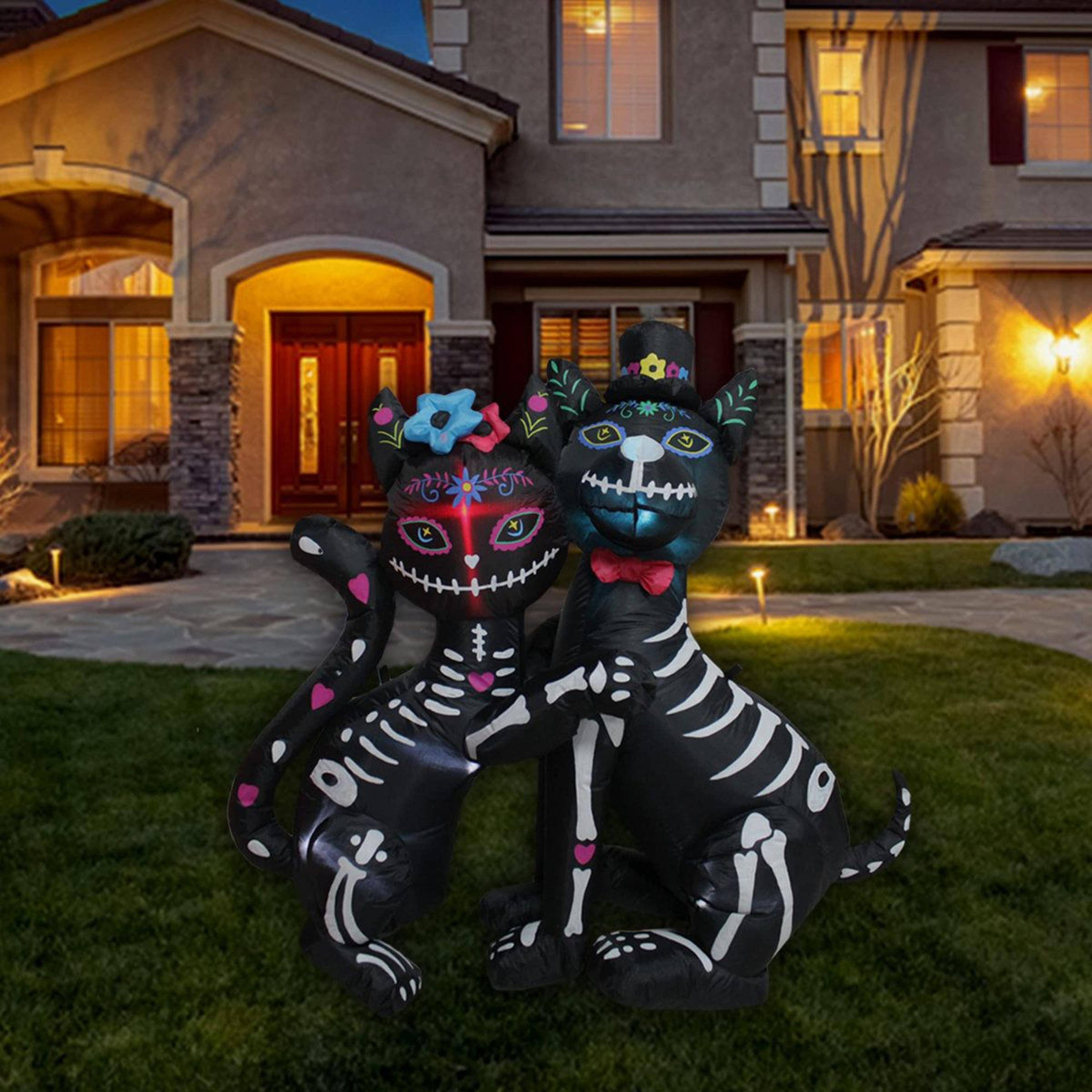 inflatable skeleton outdoor halloween decoration with plug in power black red blue