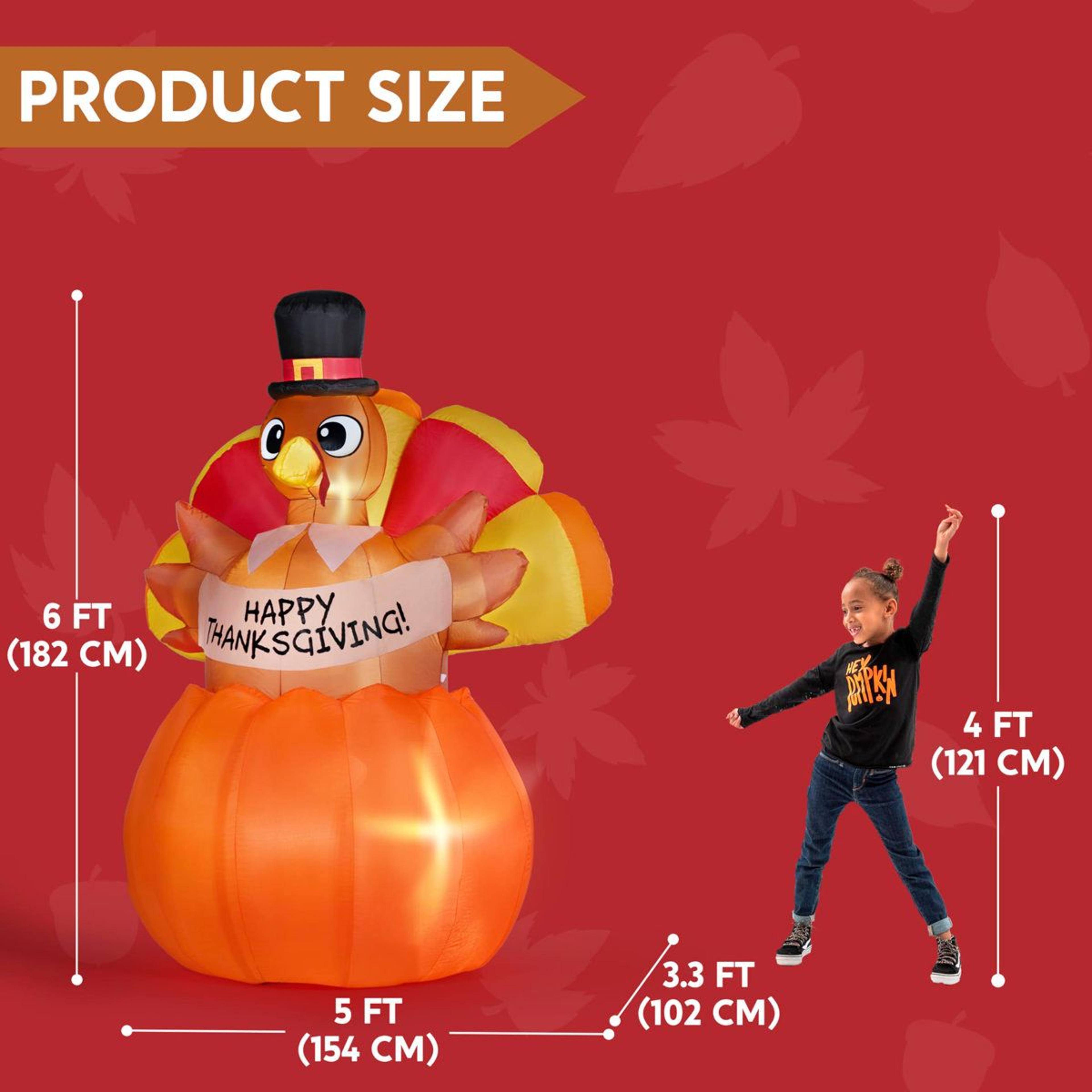 Thanksgiving Inflatable Turkey On Pumpkin With LED Lights For Outdoor Yard Decor 4