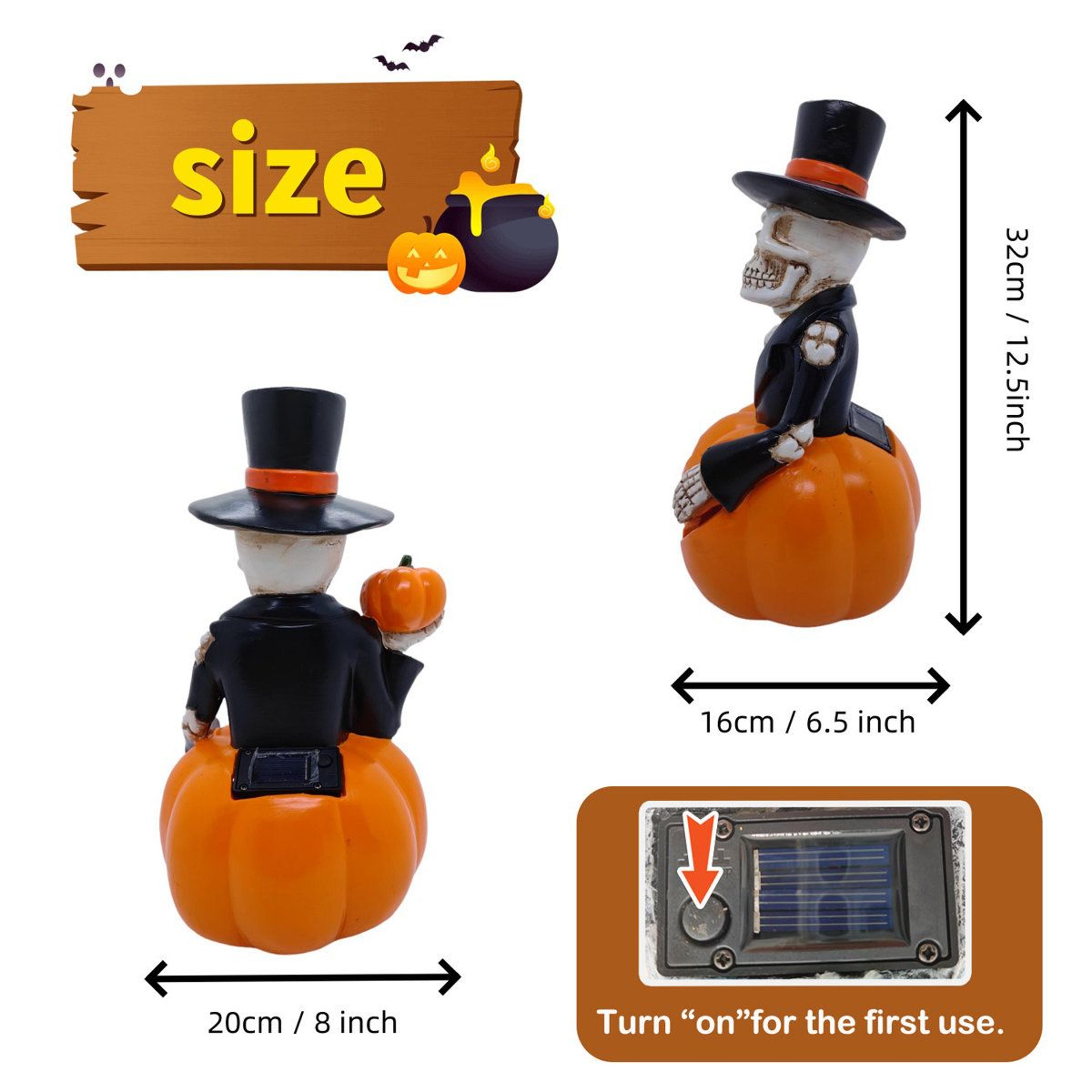 Halloween Skeleton Pumpkin Statue With LED Lights For Outdoor Decor 3