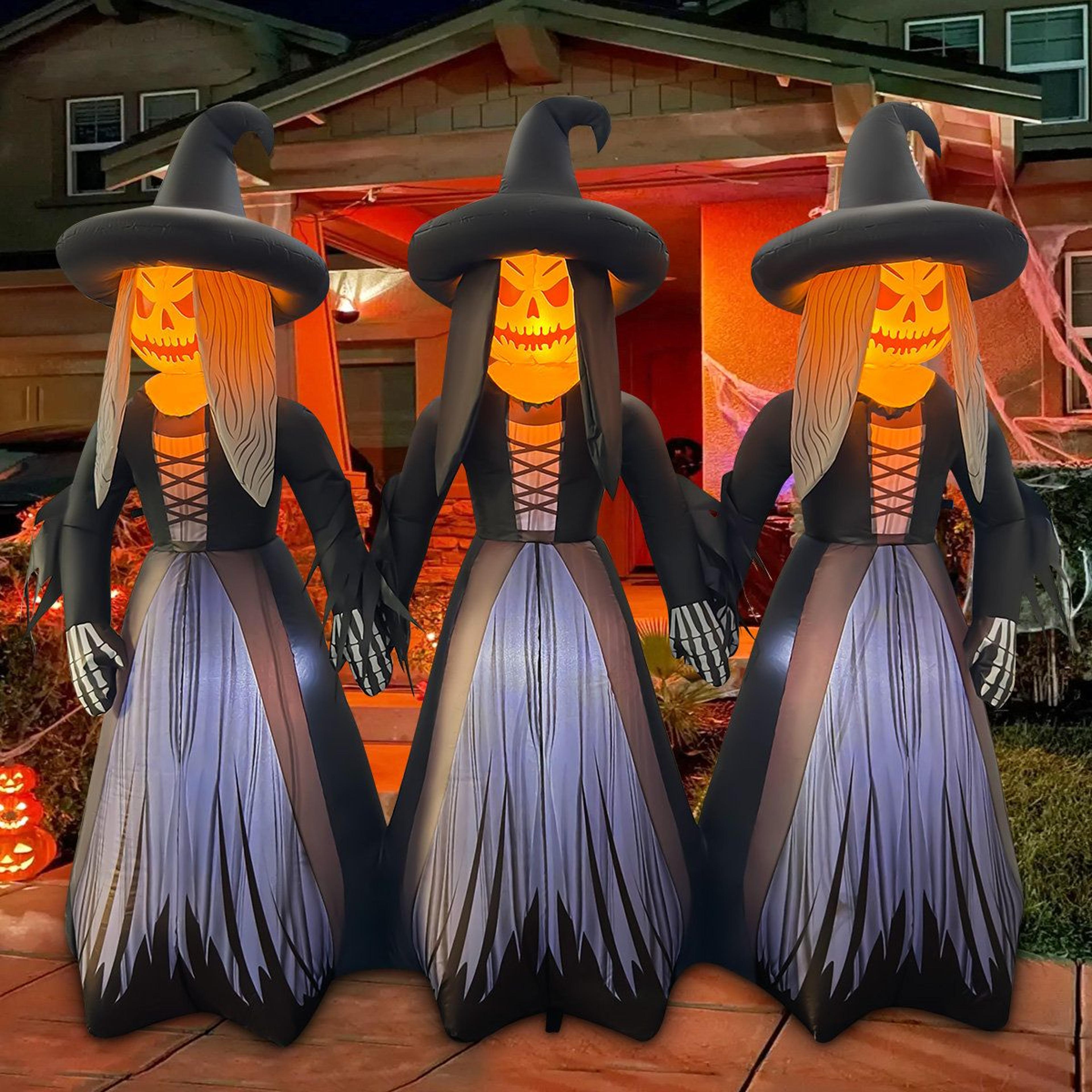 halloween inflatable three witches holding hands with led lights