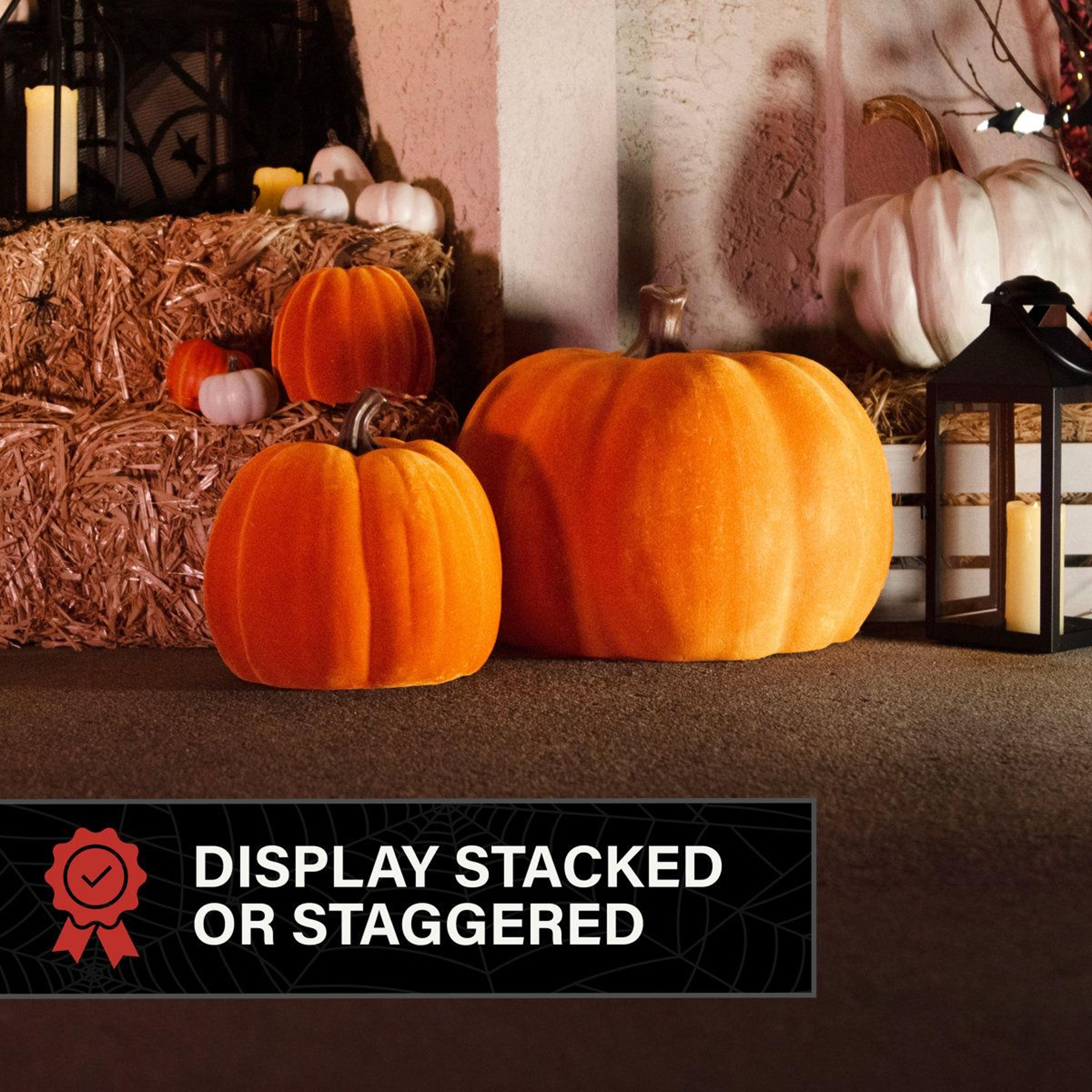 Flocked Pumpkin Stack With Stakes Halloween Garden Decoration 4