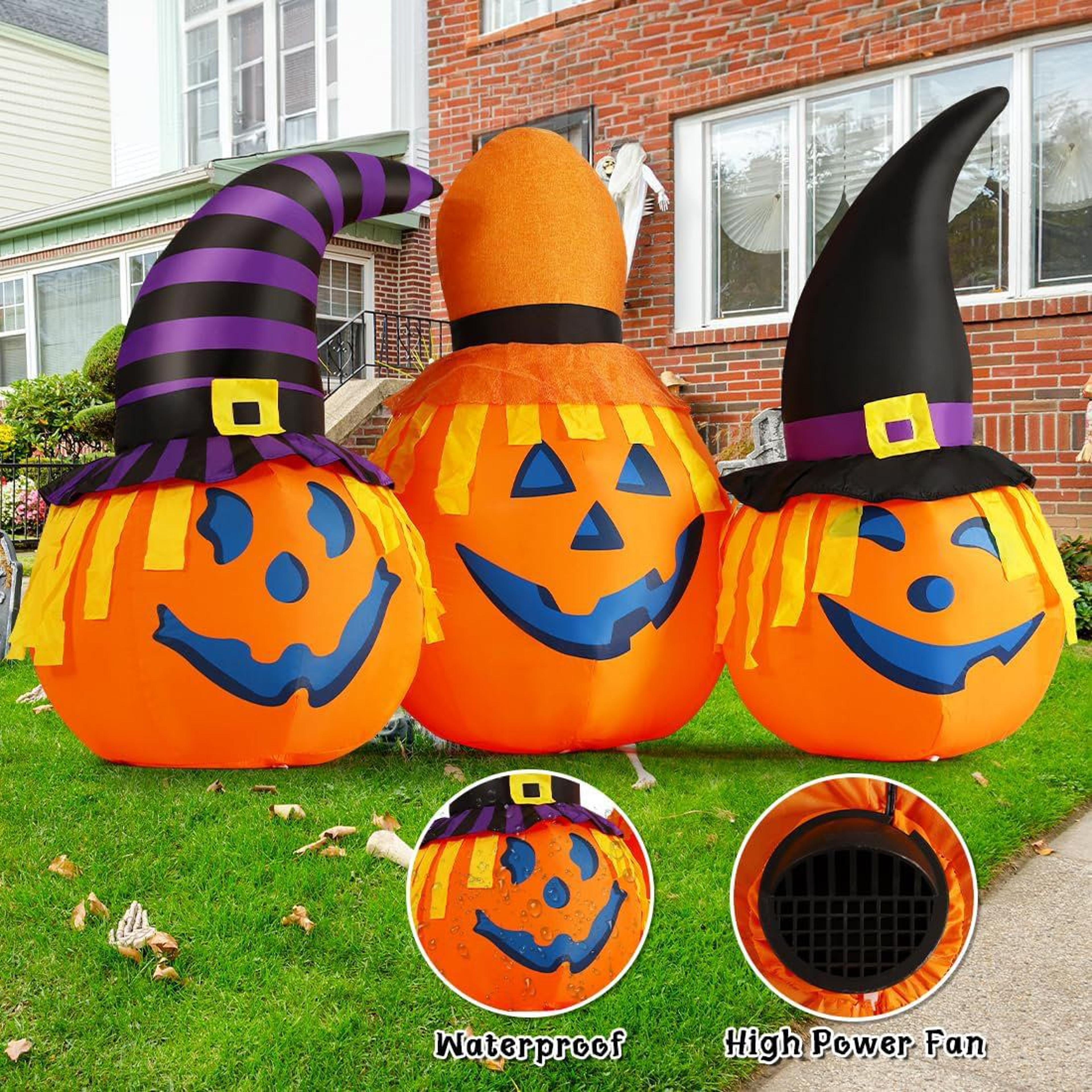 Halloween Inflatable Three Pumpkins With Witch Hats And LED Lights 1