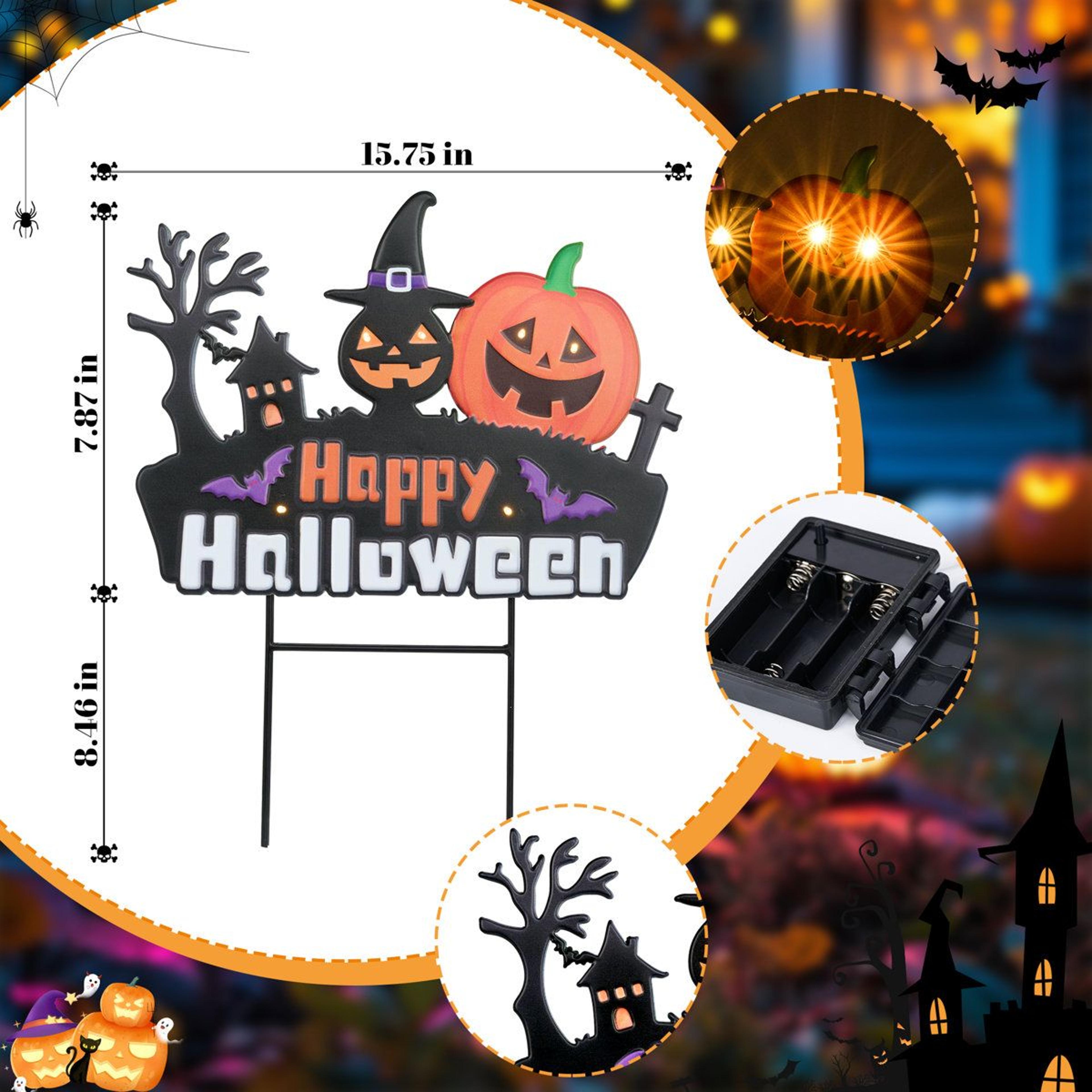 Halloween Pumpkin Lantern Yard Stake Decoration With Orange LED Lights 3