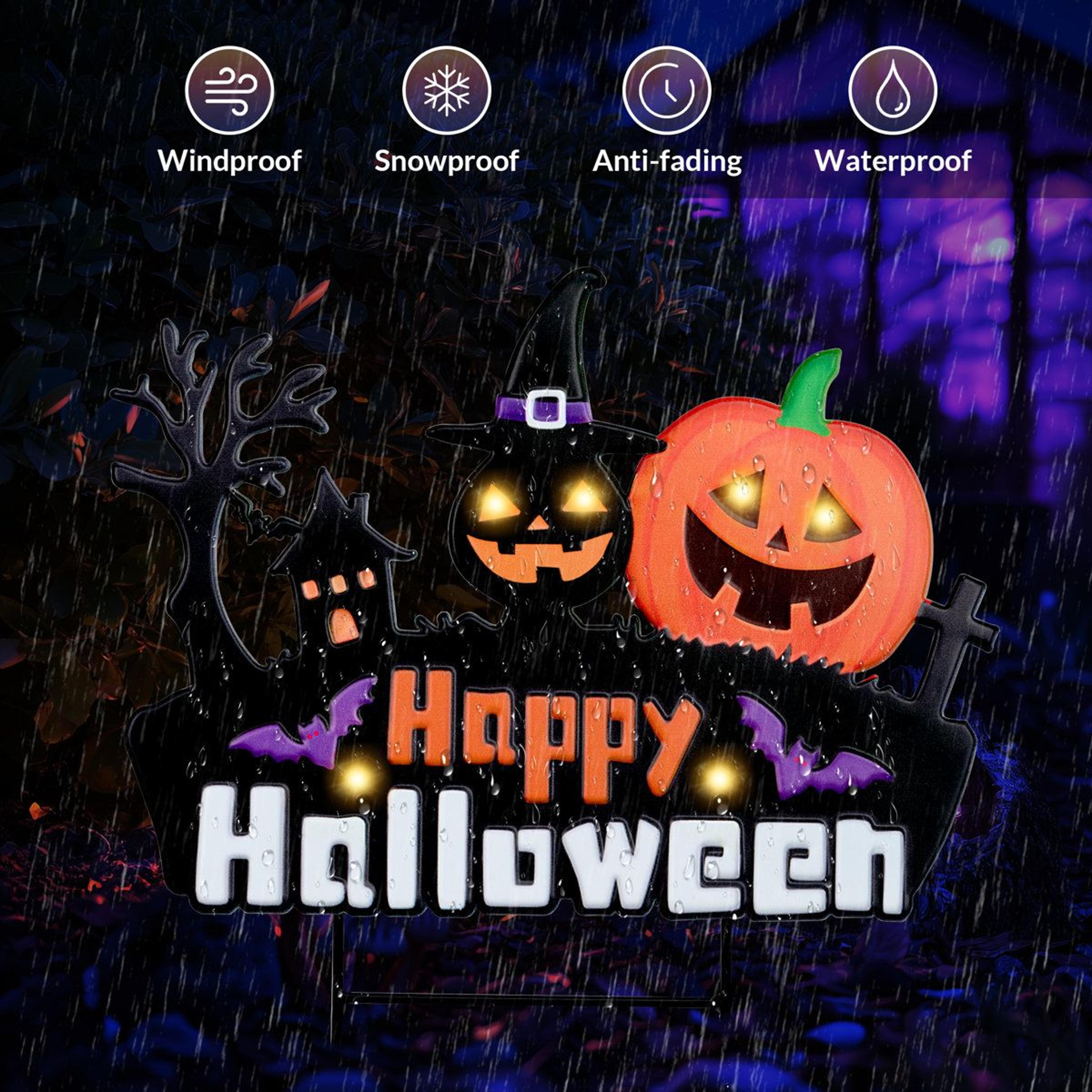 Halloween Pumpkin Lantern Yard Stake Decoration With Orange LED Lights 2