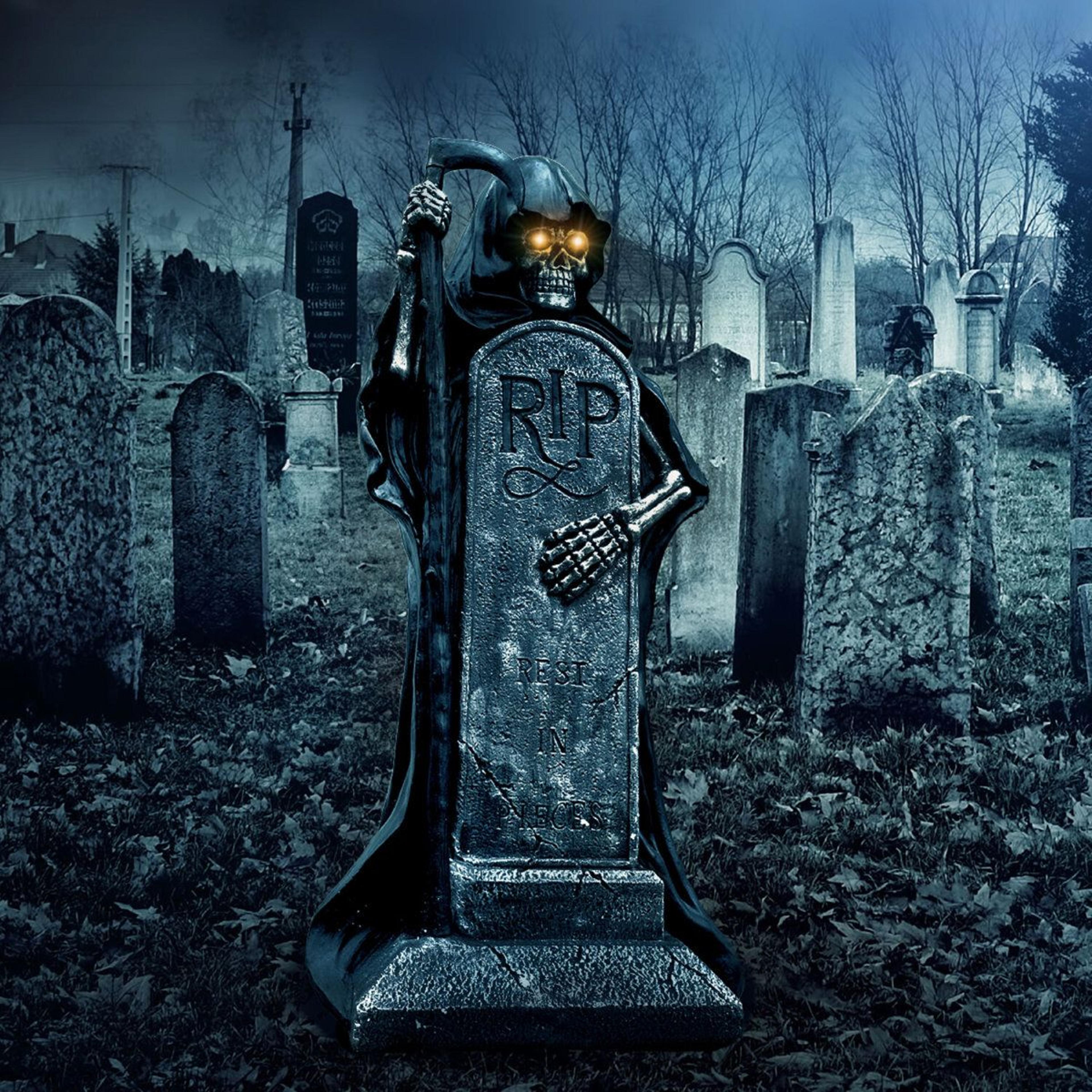 Grim Reaper Halloween Statue With Sickle And LED Eyes 4