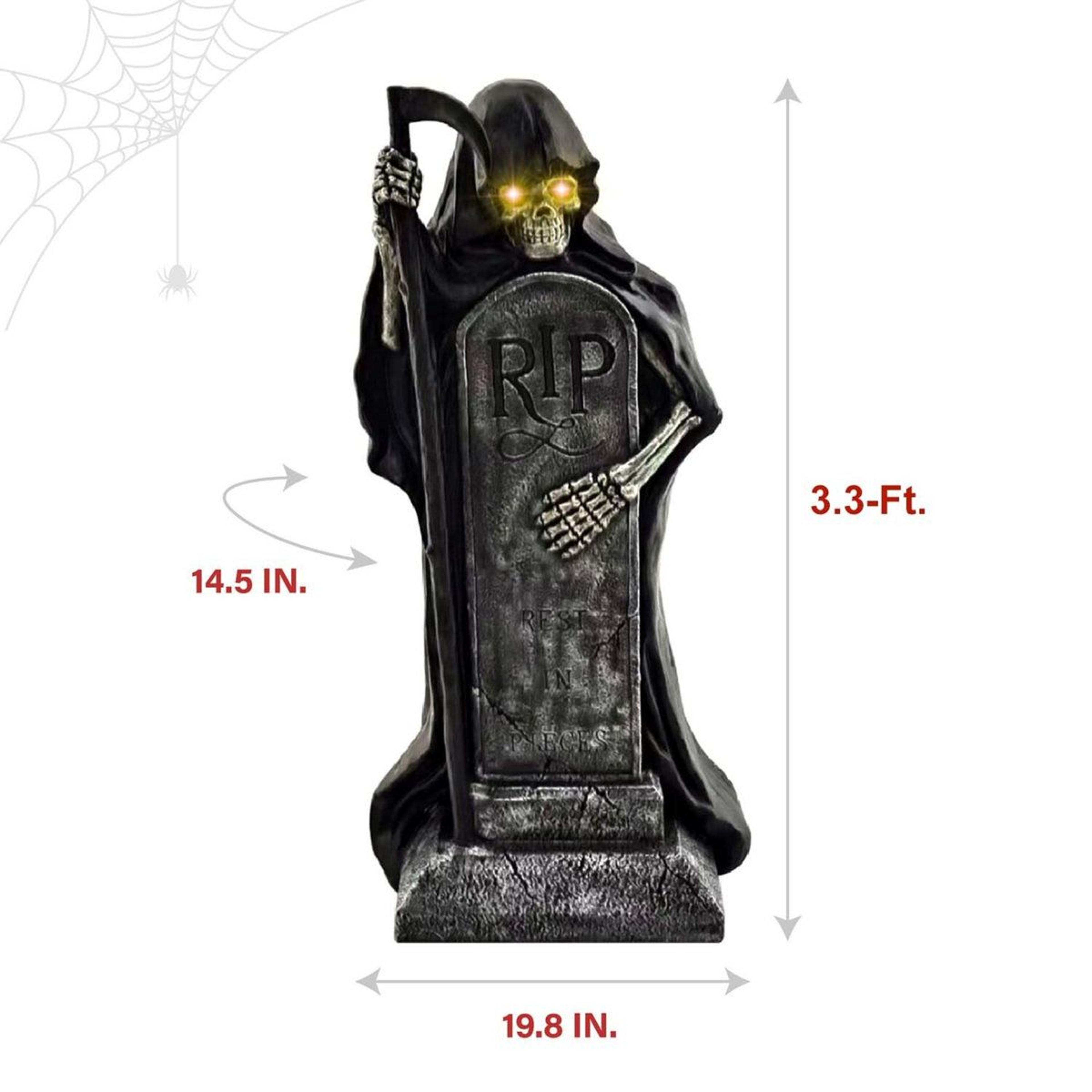 Grim Reaper Halloween Statue With Sickle And LED Eyes 5