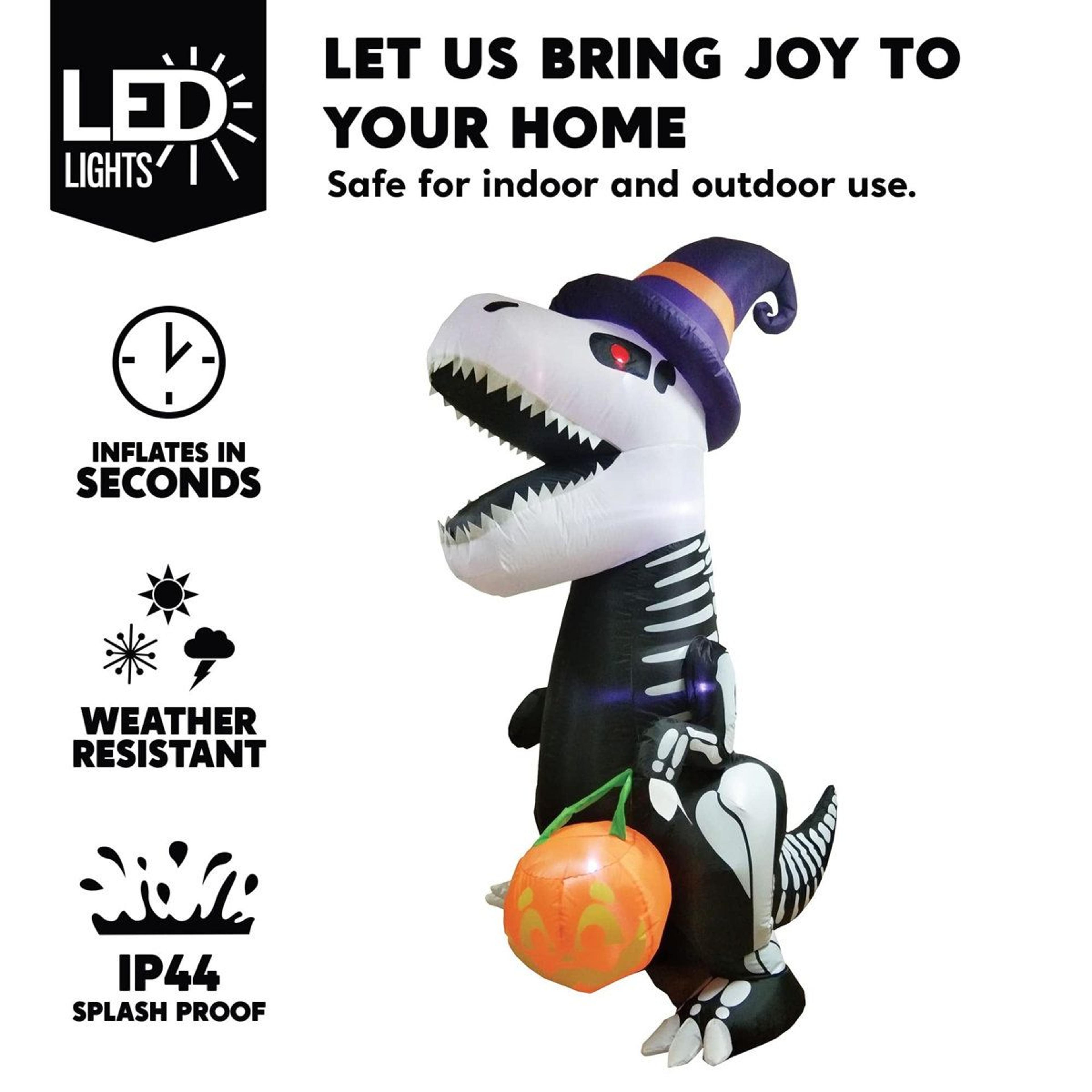 Halloween Inflatable Skeleton Dinosaur With Pumpkin And LED Lights For Outdoor Yard Decoration 2