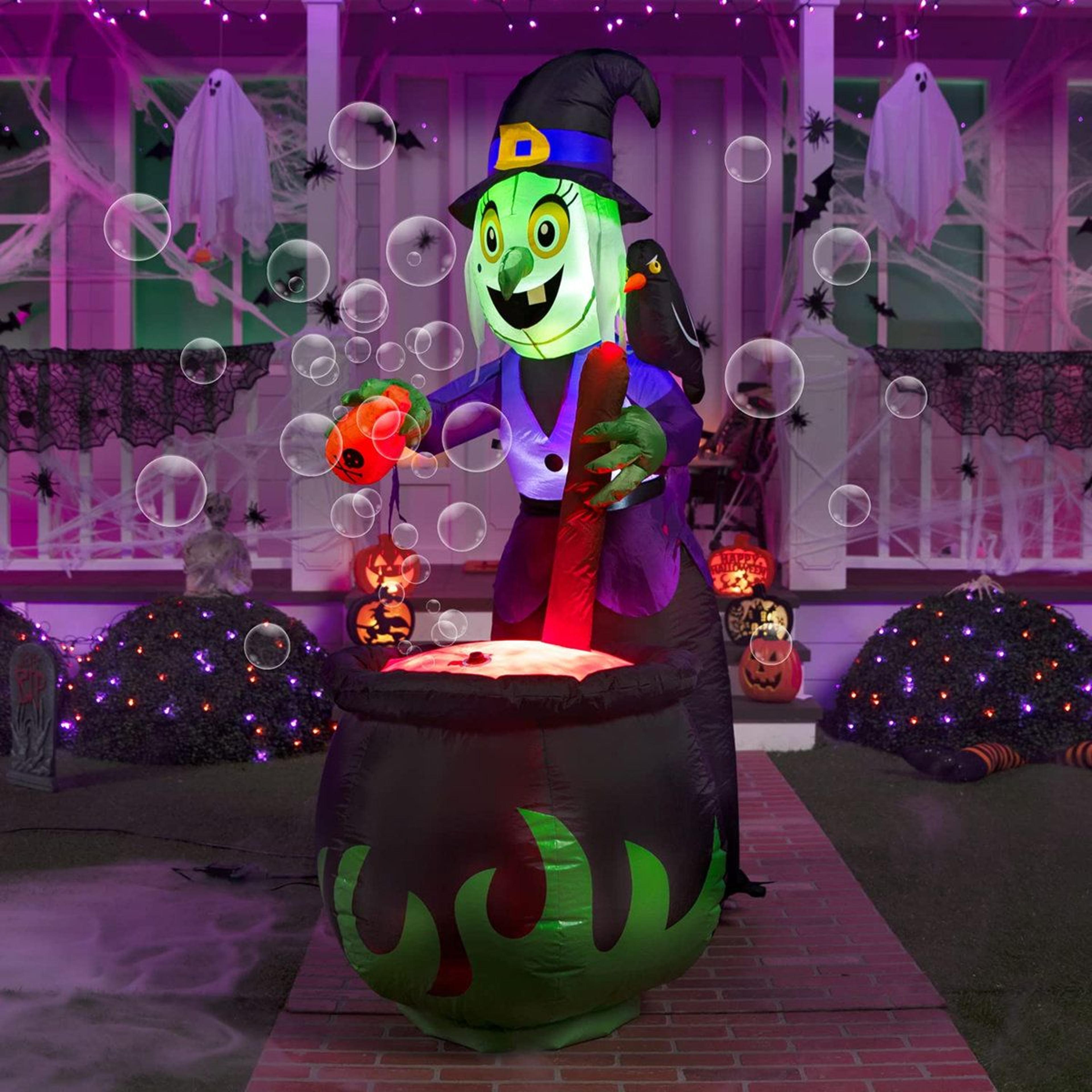 Halloween Inflatable Witch Decoration With Bubble Effect And LED Light 3