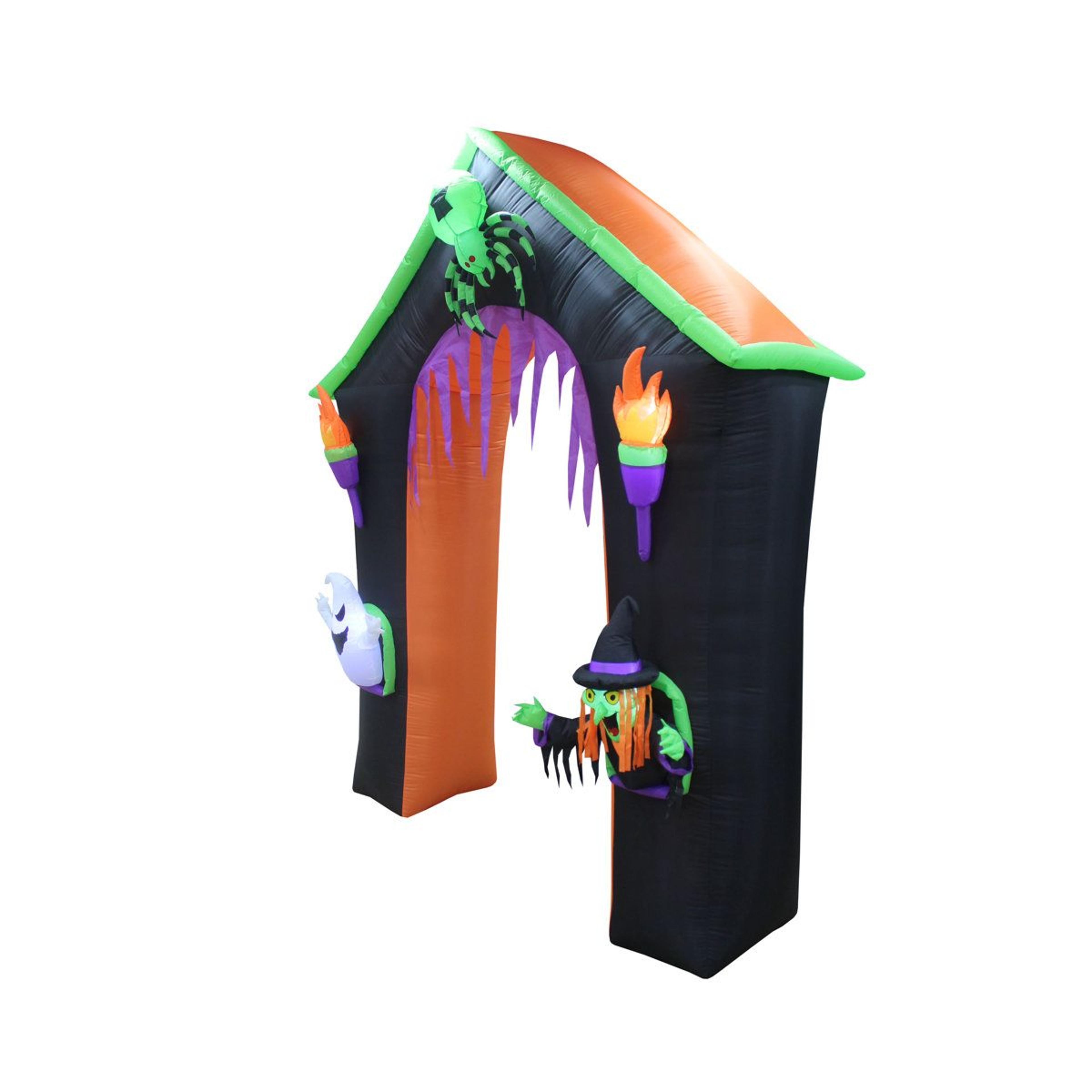 Lighted Halloween Inflatable Haunted Castle Archway With Ghost Witch And Spider 2