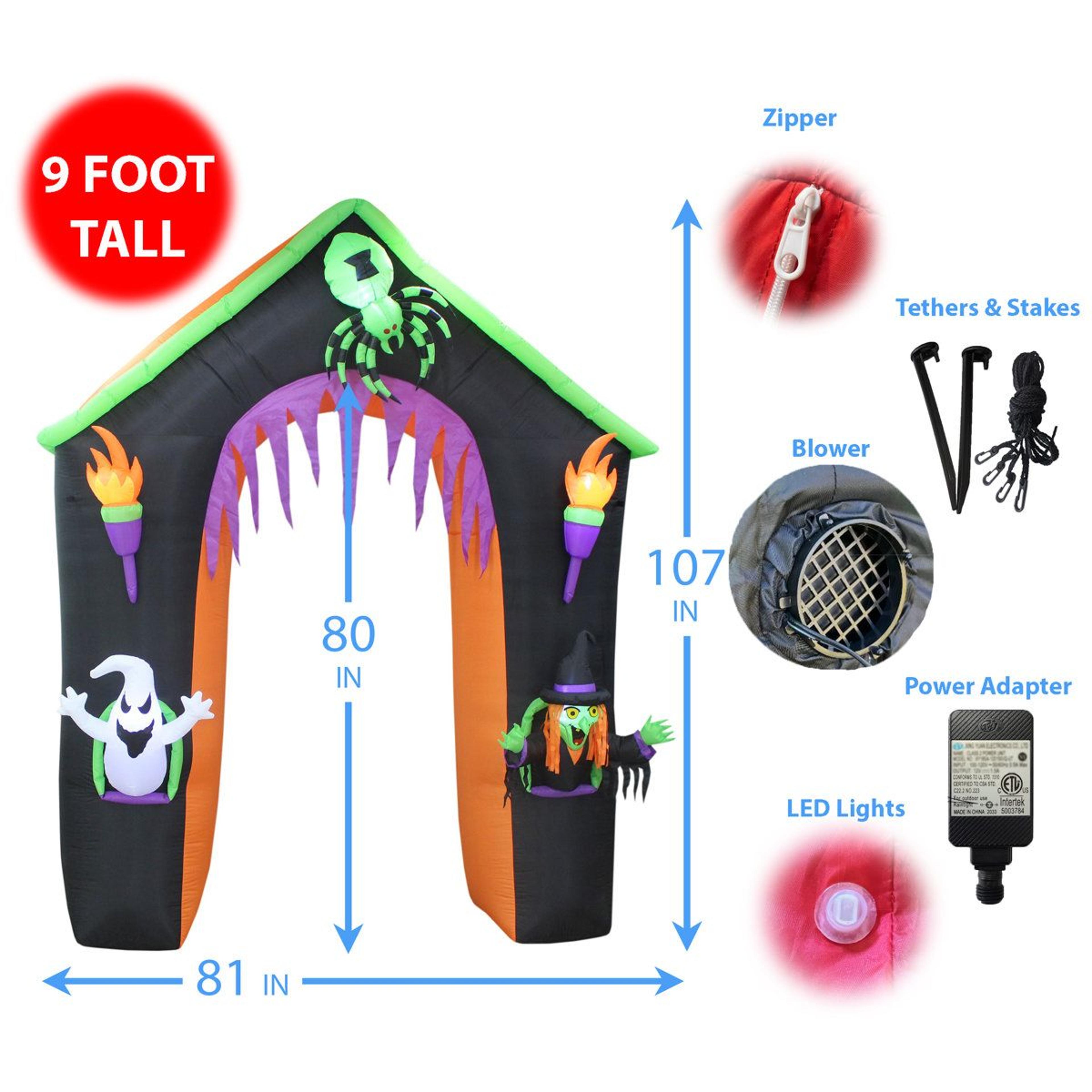 Lighted Halloween Inflatable Haunted Castle Archway With Ghost Witch And Spider 1