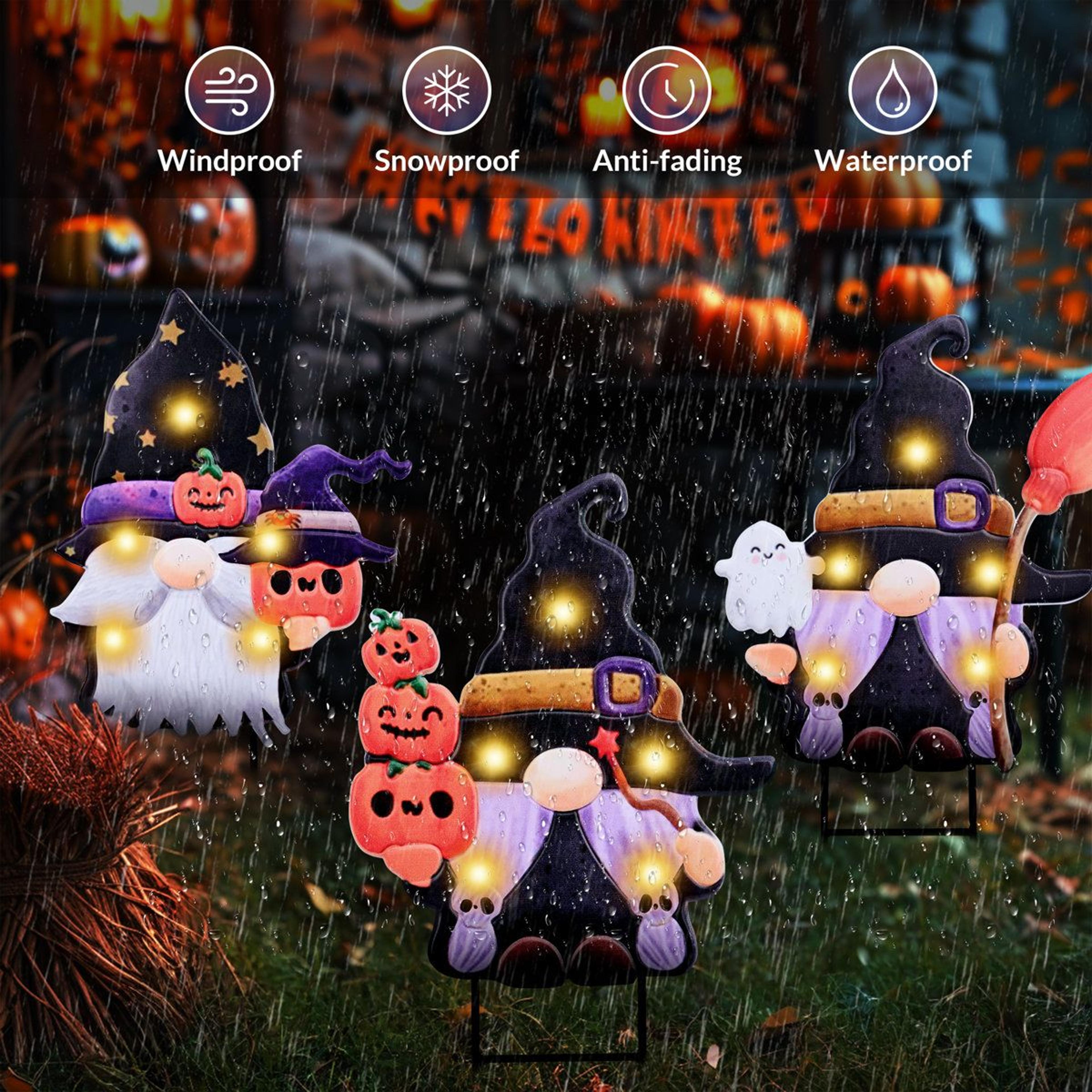 Halloween Gnome Yard Stakes With LED Lights And Timer 2