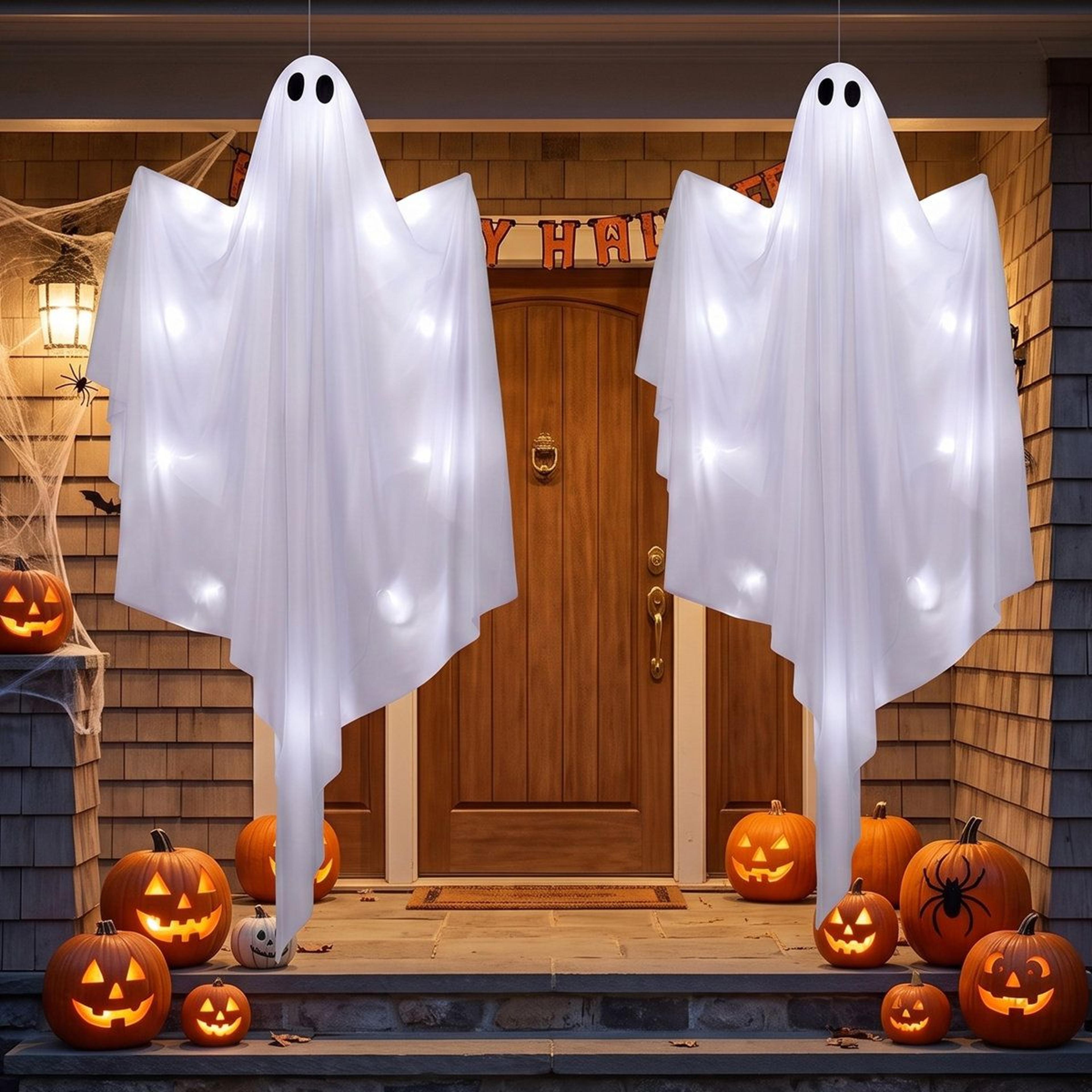 Halloween Hanging White Ghost Decorations With White Light 4