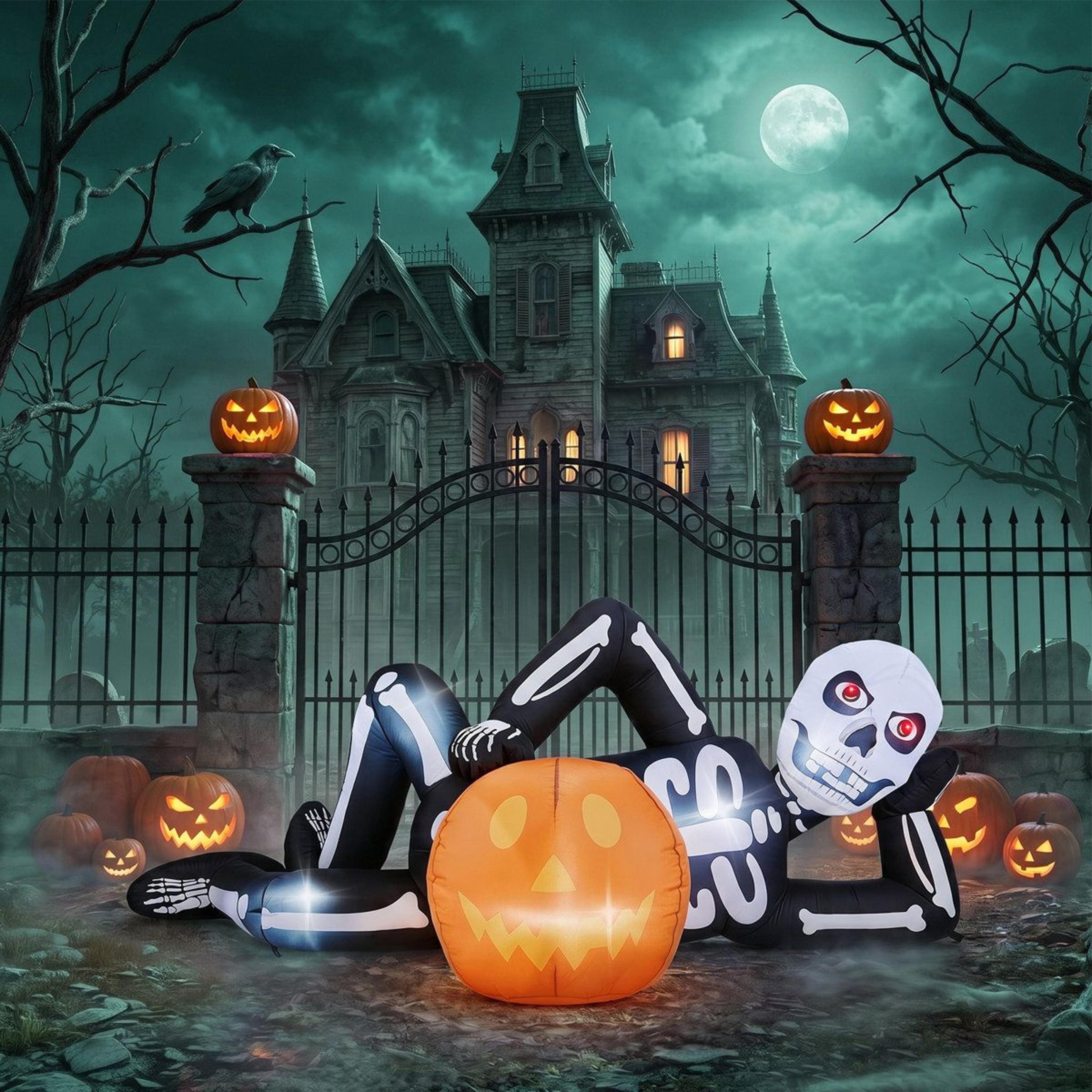 Halloween Inflatable Lying Skeleton With LED Lights 6