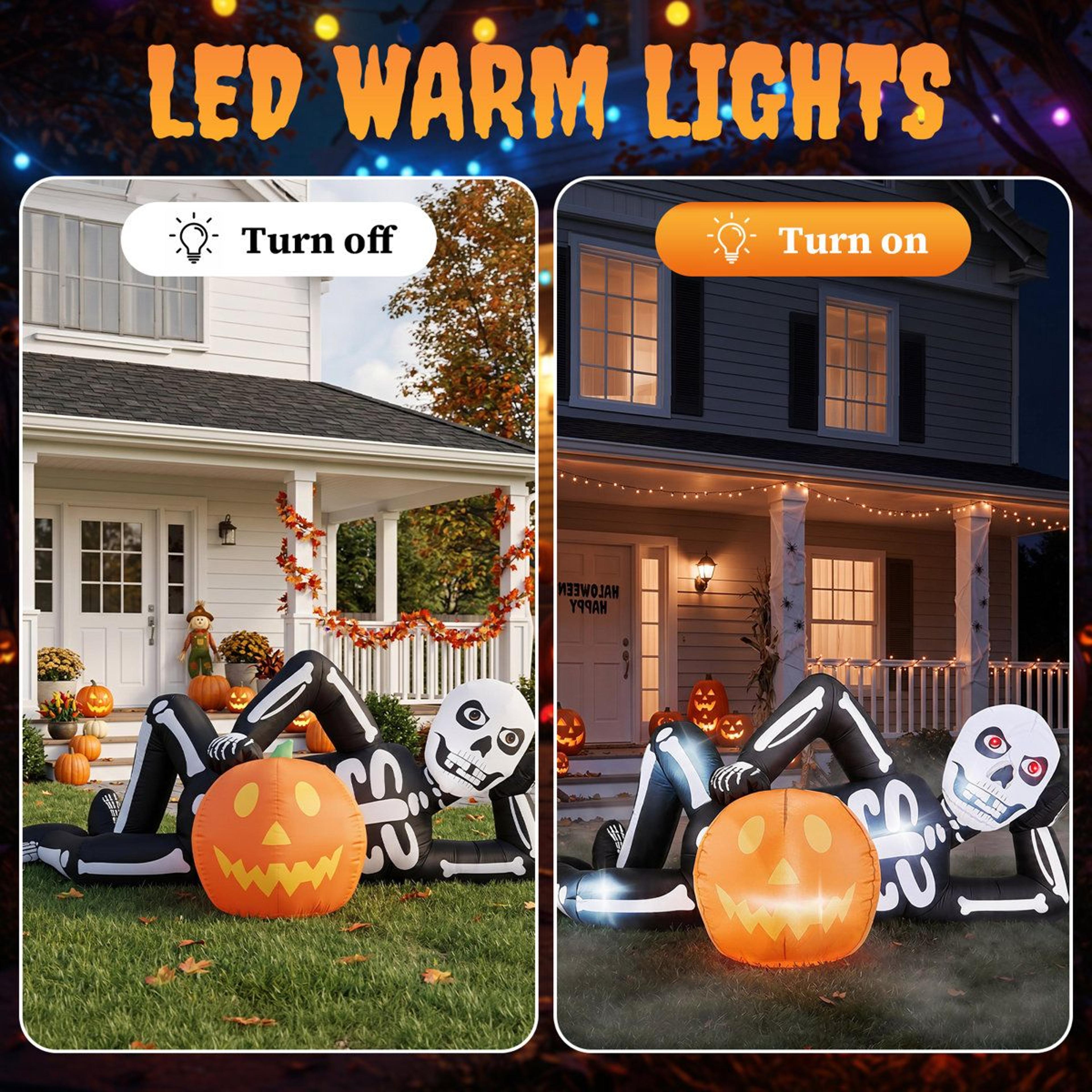 Halloween Inflatable Lying Skeleton With LED Lights 4