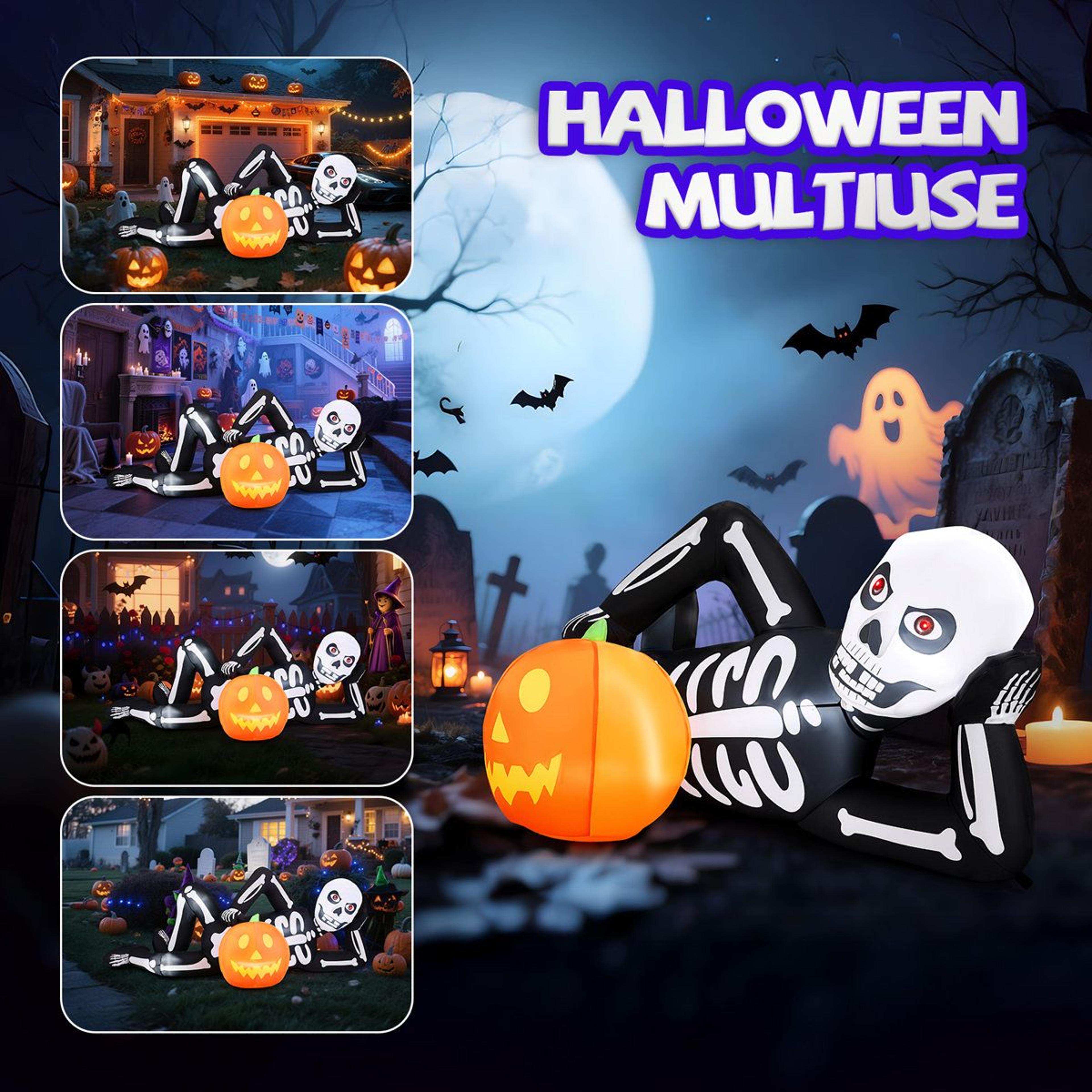 Halloween Inflatable Lying Skeleton With LED Lights 3