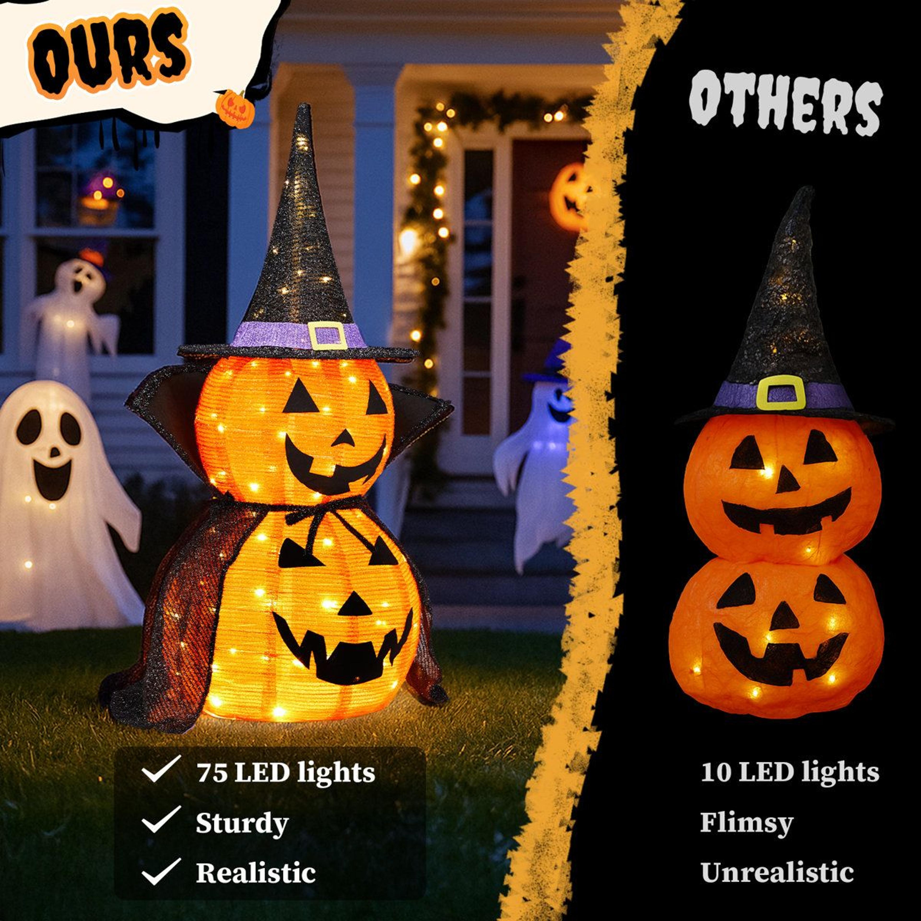 Lighted Collapsible Halloween Pumpkin Decoration With Warm White LED Lights 2