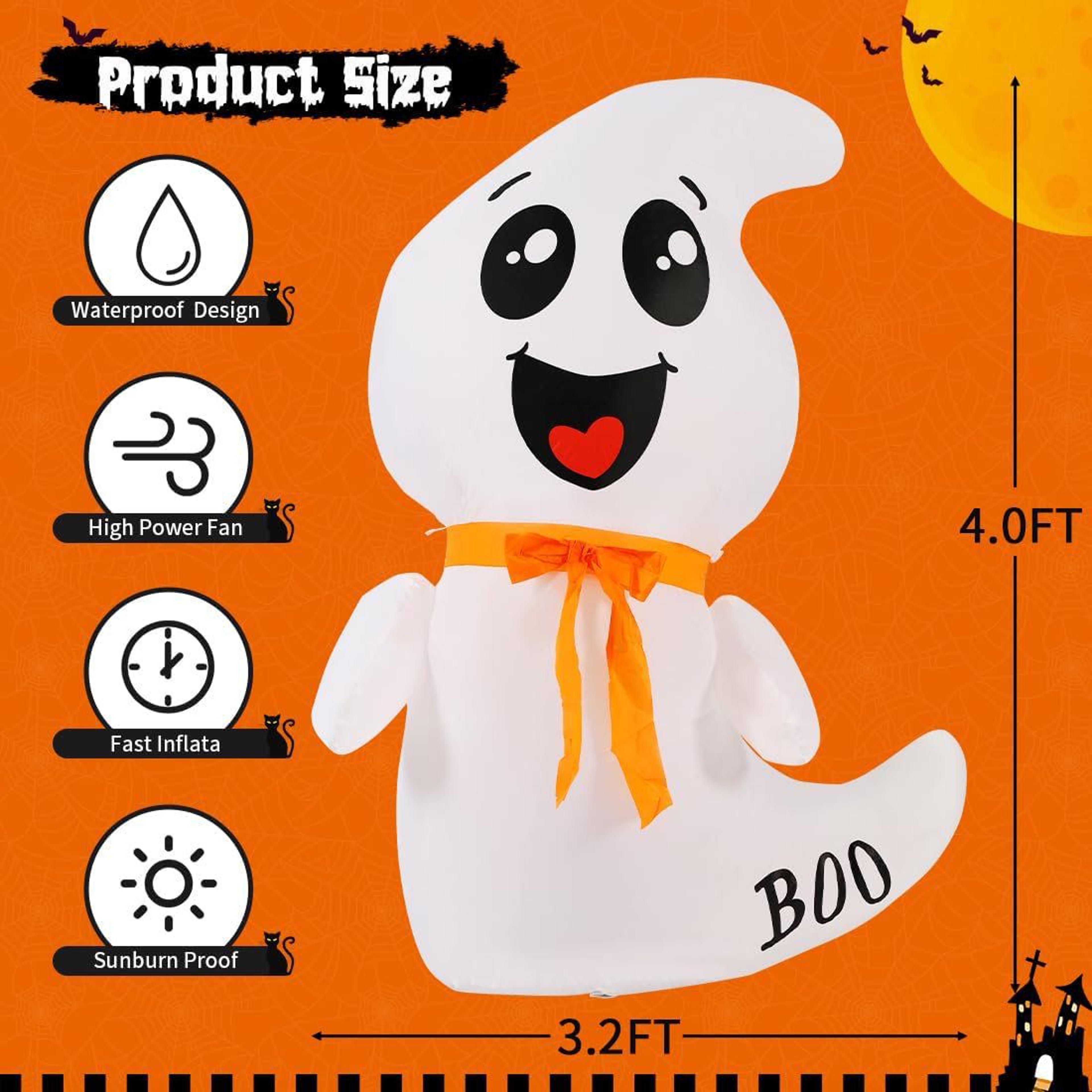 Halloween Inflatable Ghost With Built In LED Lights For Outdoor Decoration 3