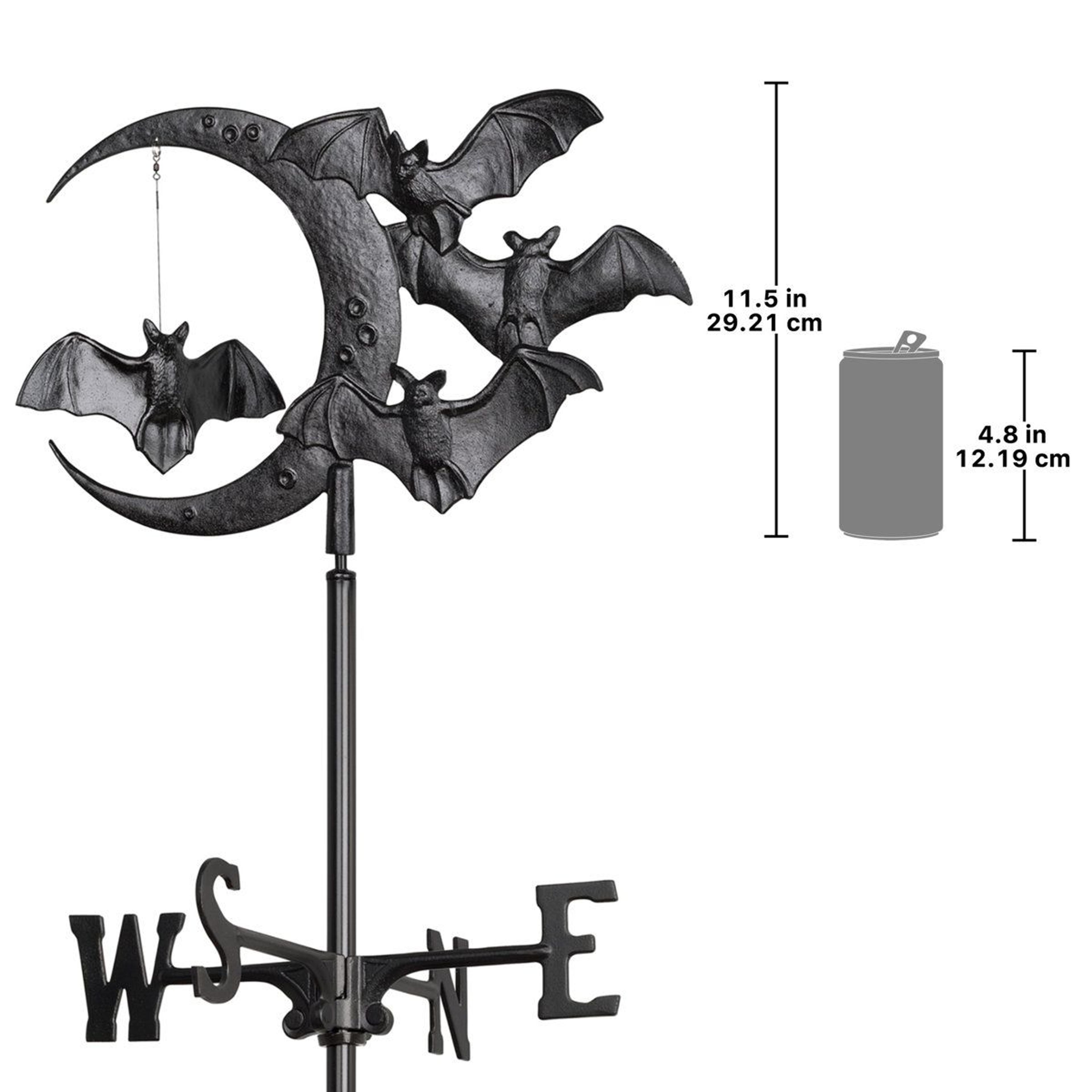 Crescent Moon Vampire Bats Weathervane Rust Resistant Outdoor Halloween Decor 1