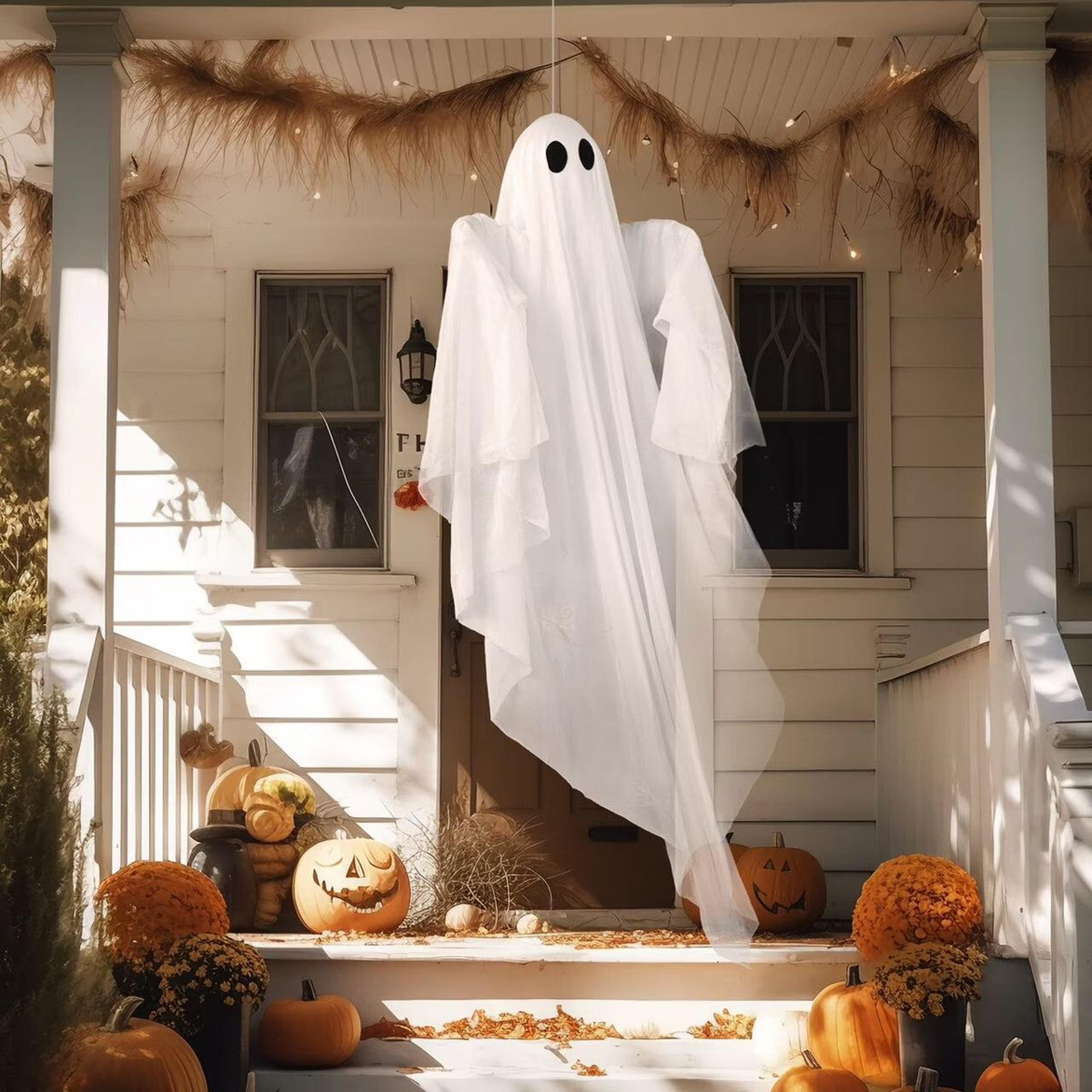 Halloween Hanging Ghost Decoration With Warm White LED Light 5