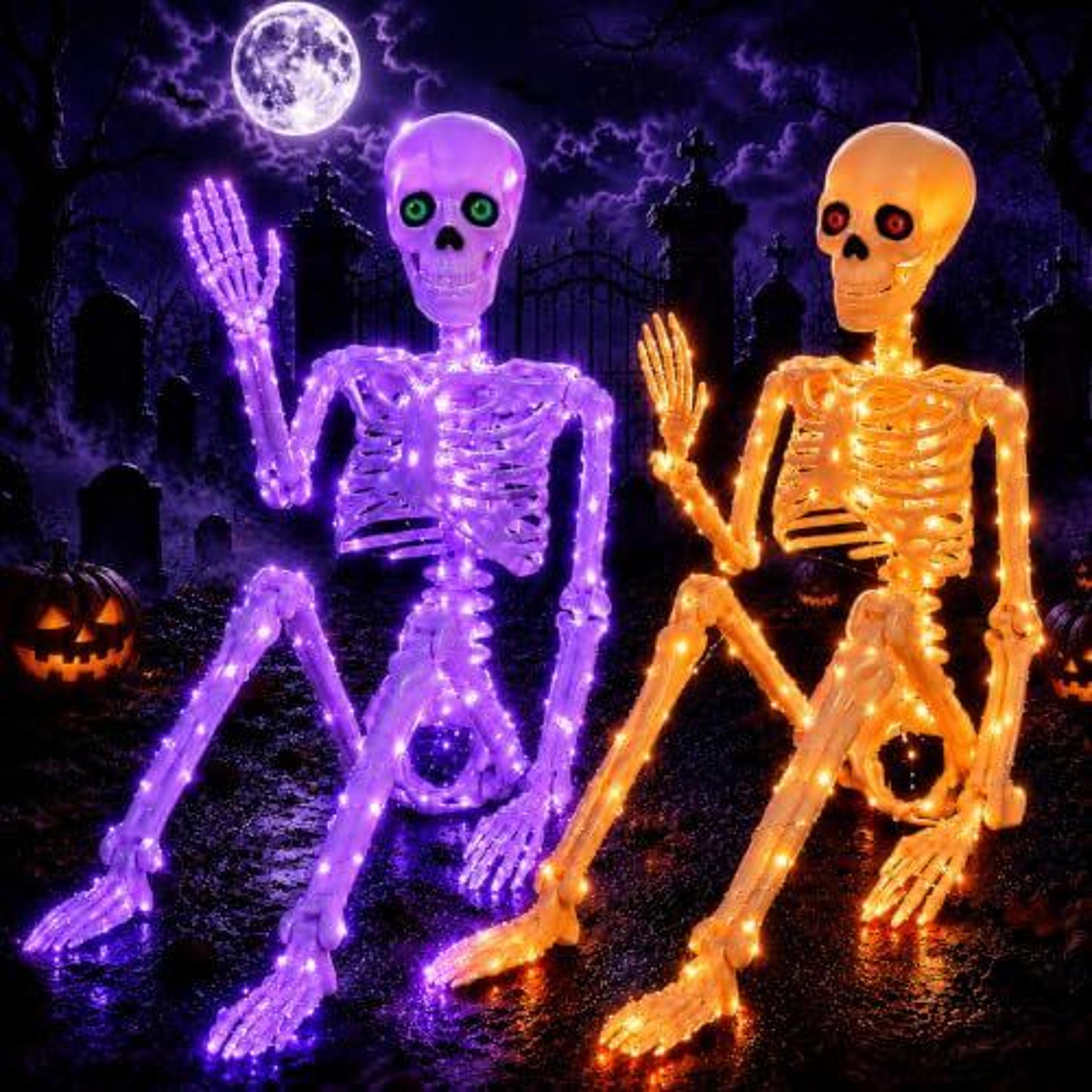 Halloween Skeleton Decoration With Purple Orange Blue And Green Lights 1
