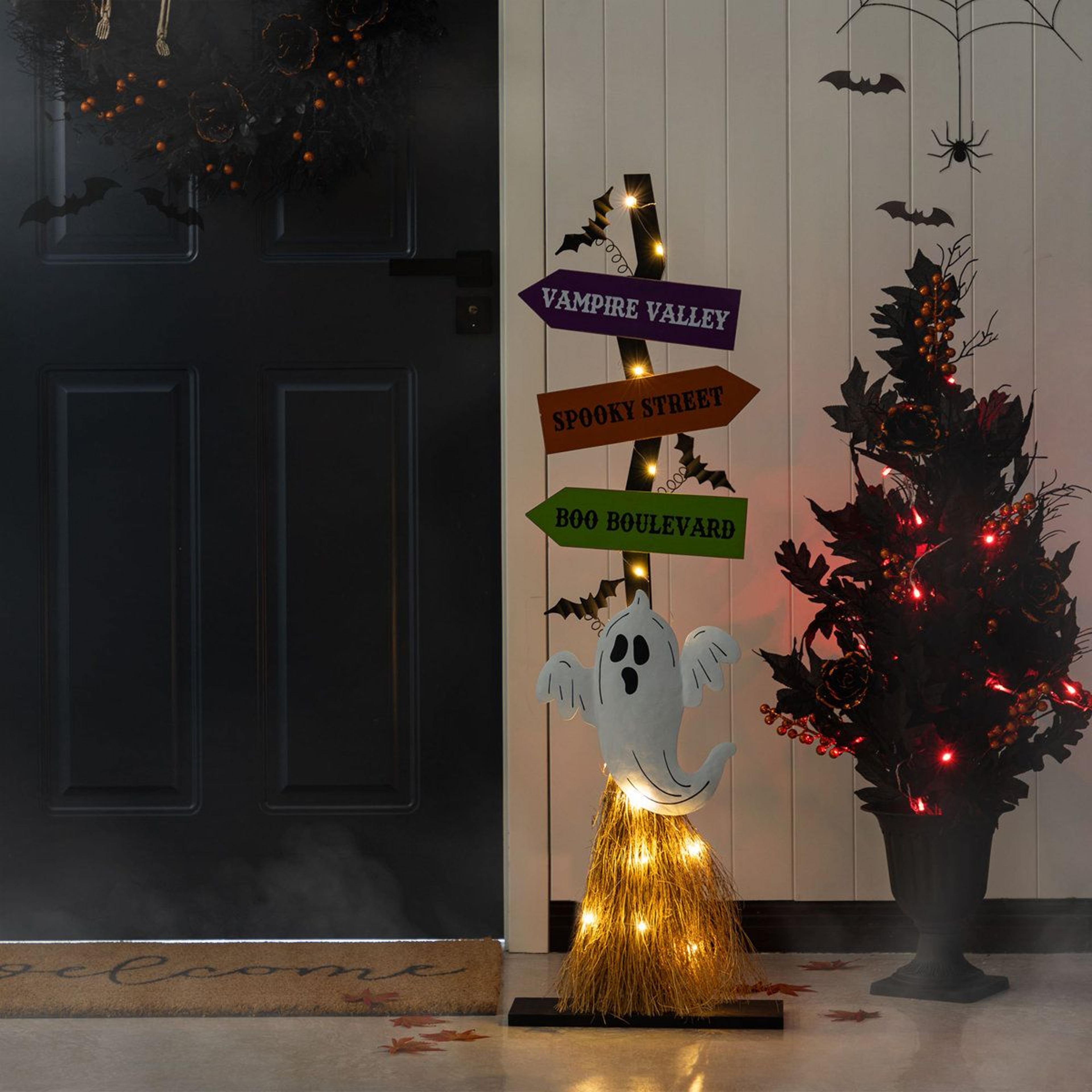 Lighted Ghost Broom Outdoor Halloween Porch Decor With Timer 5