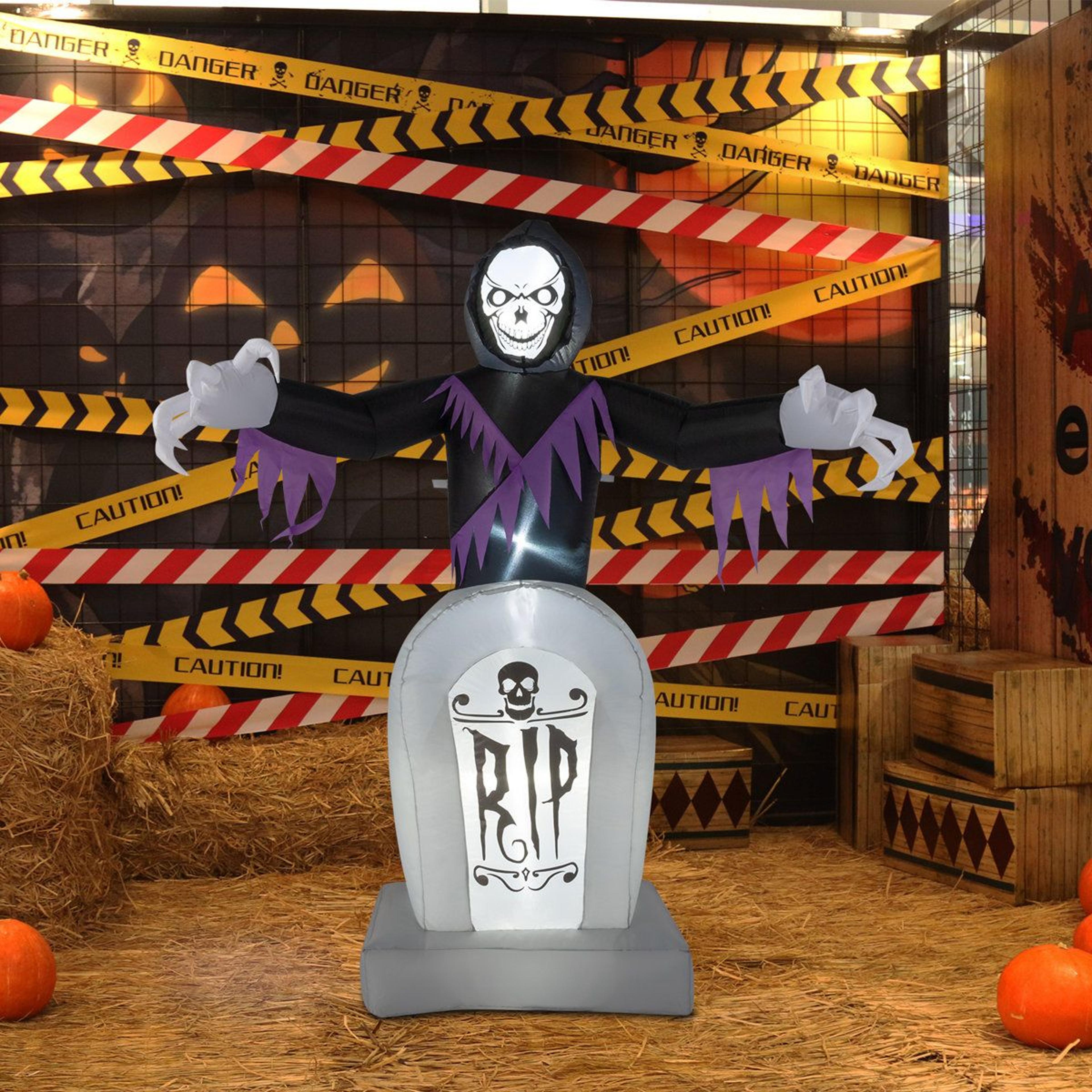 Halloween Inflatable Grim Reaper With Graveyard And LED Lights 5