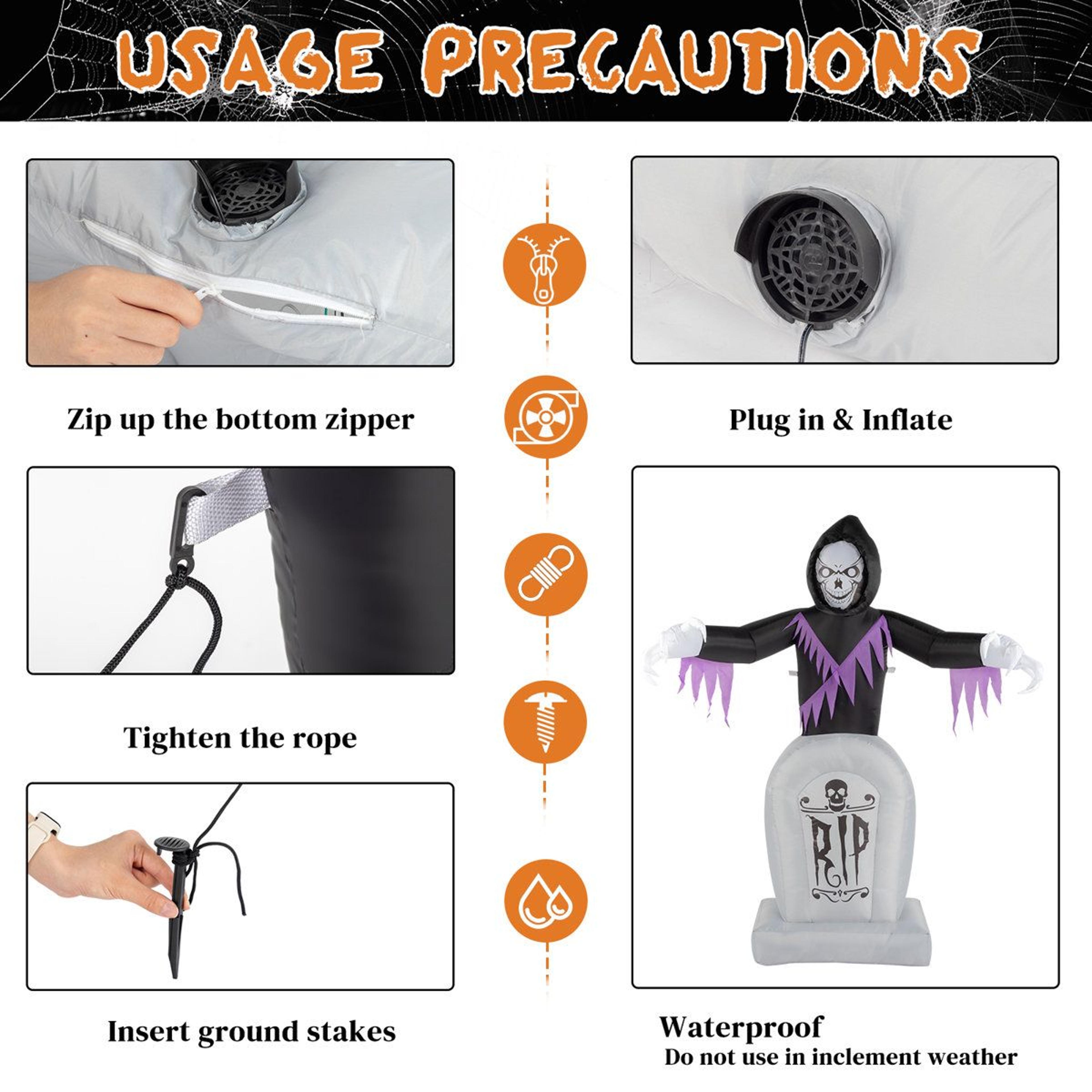 Halloween Inflatable Grim Reaper With Graveyard And LED Lights 4