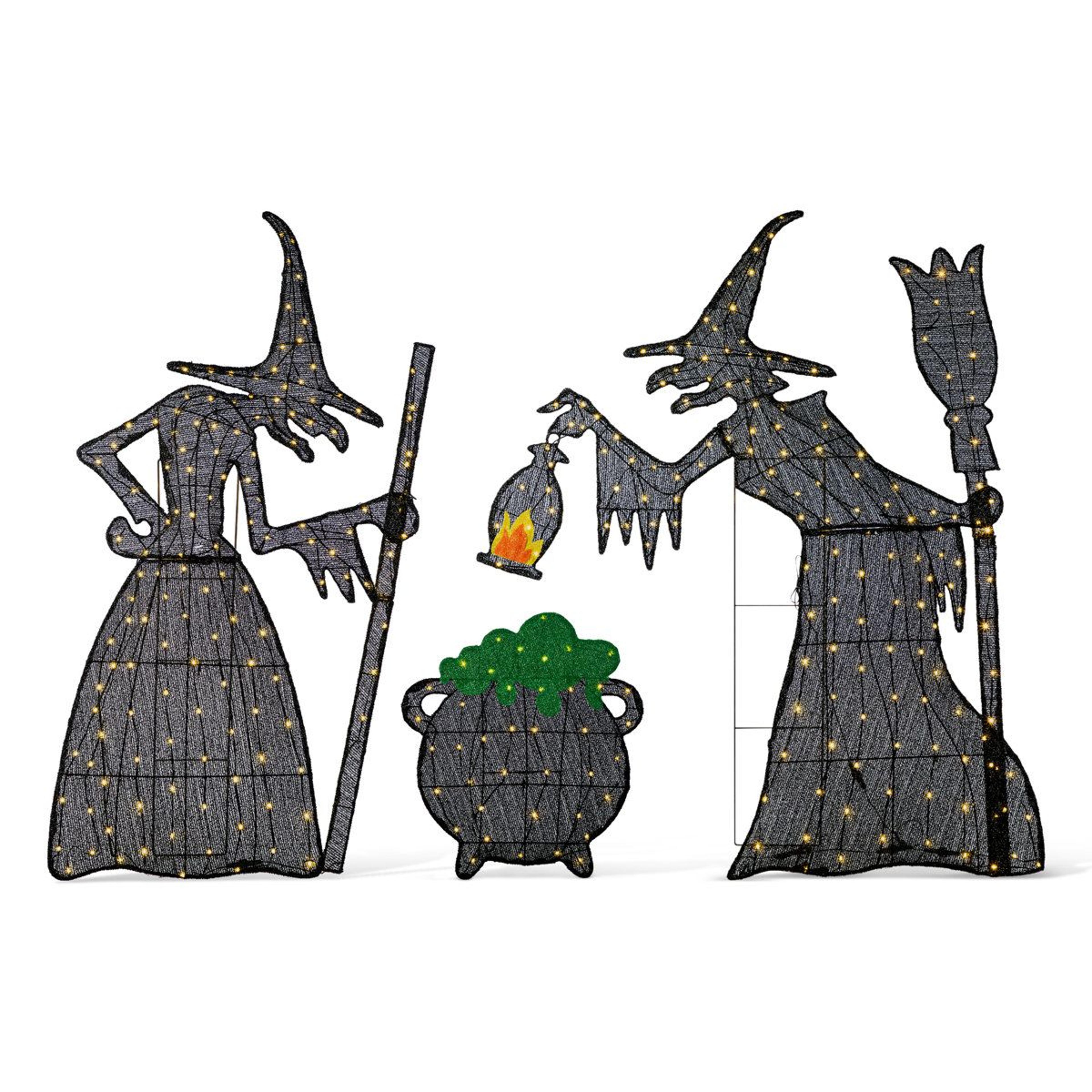 Lighted Halloween Witches With Cauldron Outdoor Decor Warm White LED Lights 4