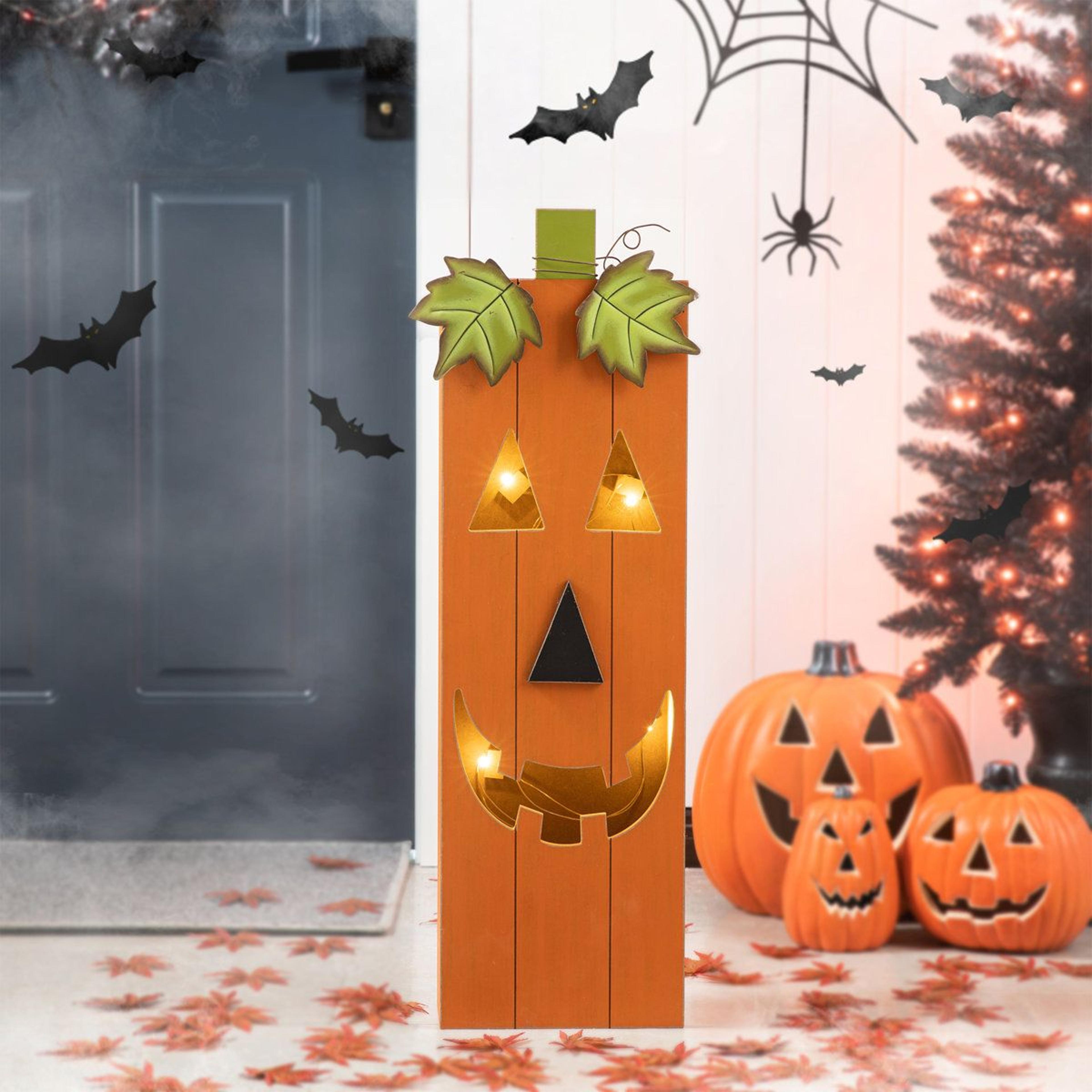 Halloween Jack O Lantern Wooden Decoration With Warm White LED Lights 5