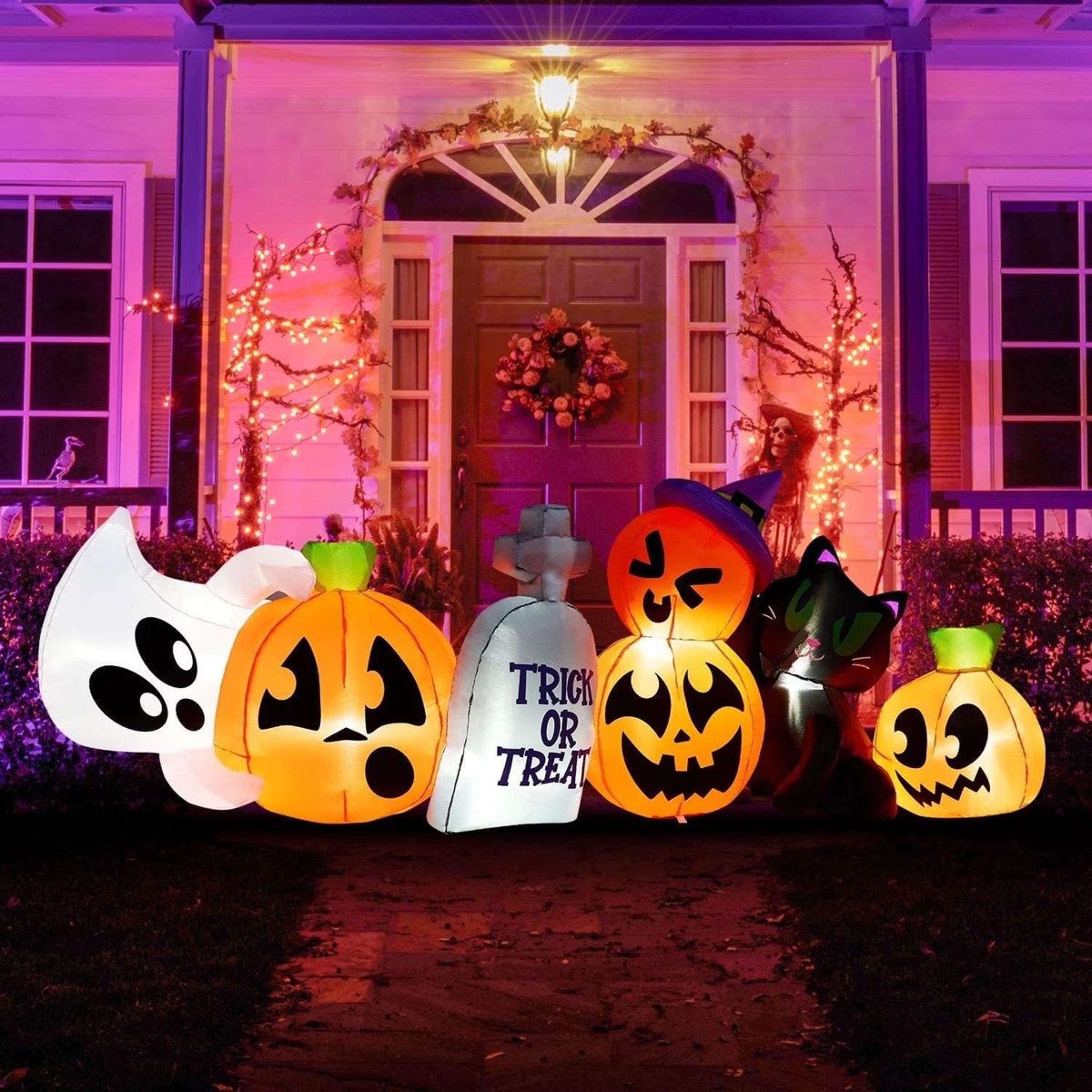 Halloween Inflatable Yard Decoration With Pumpkin Ghost Cat And Tombstone Design 5