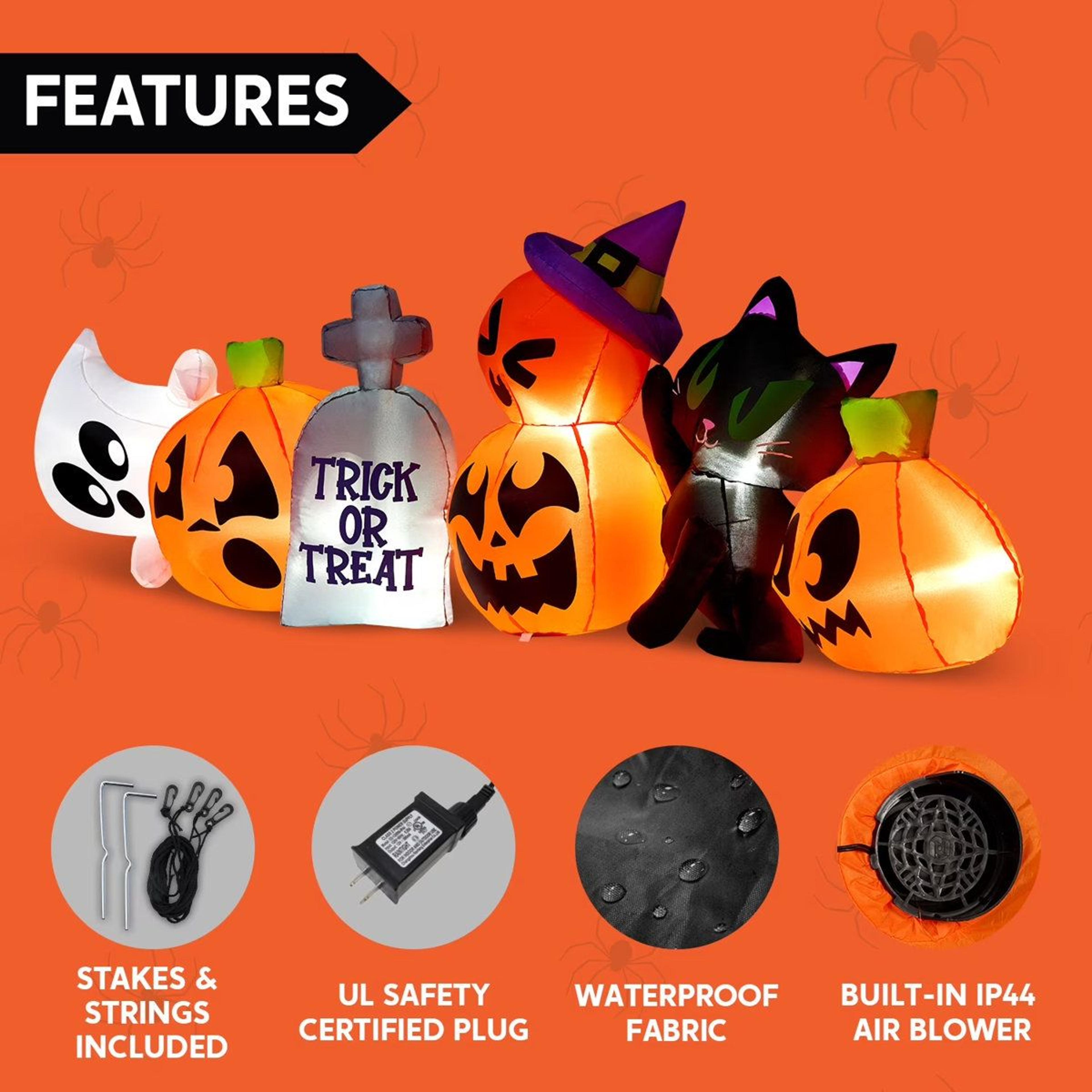Halloween Inflatable Yard Decoration With Pumpkin Ghost Cat And Tombstone Design 3