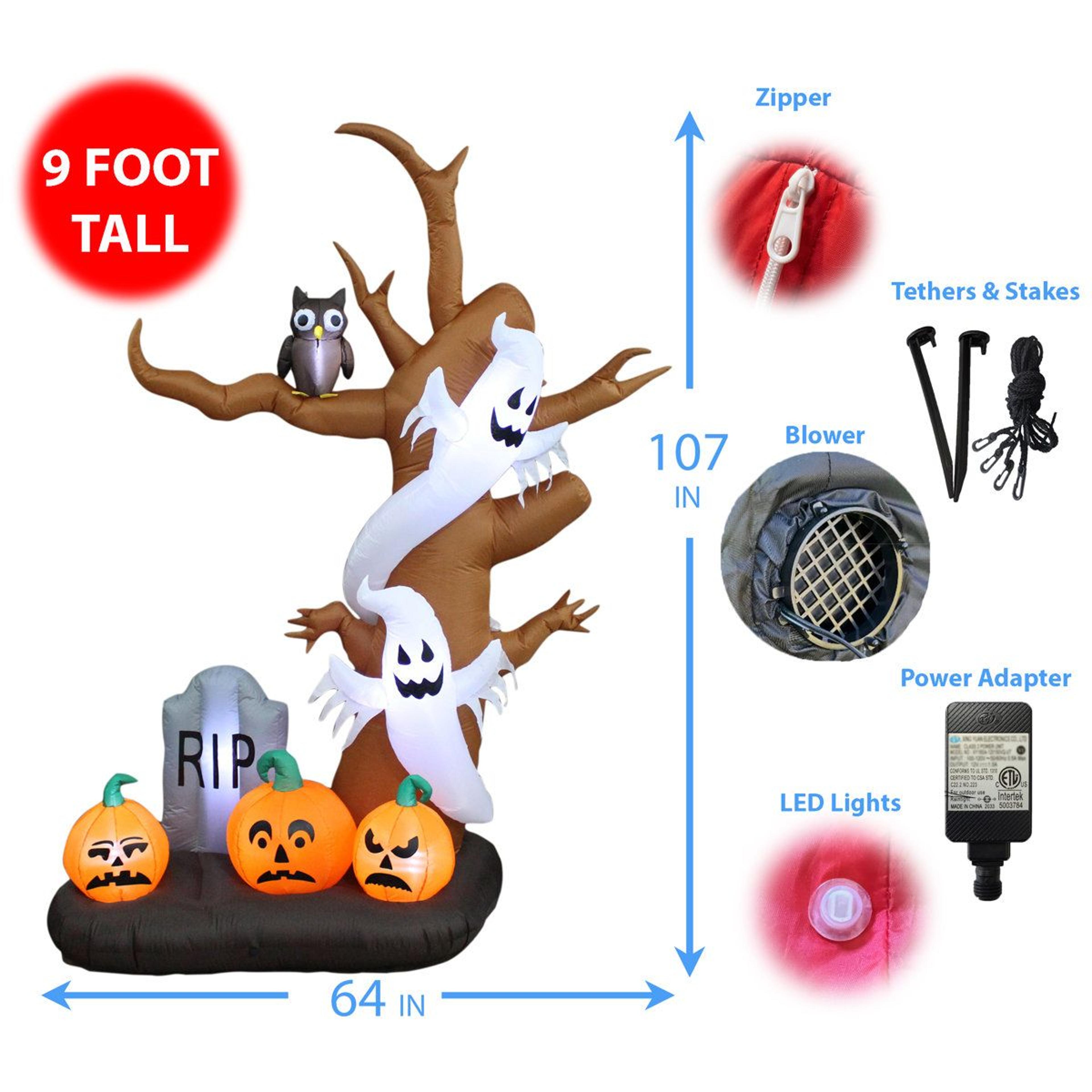 Lighted Halloween Inflatable Tree With Ghost Pumpkin And Tombstone 1