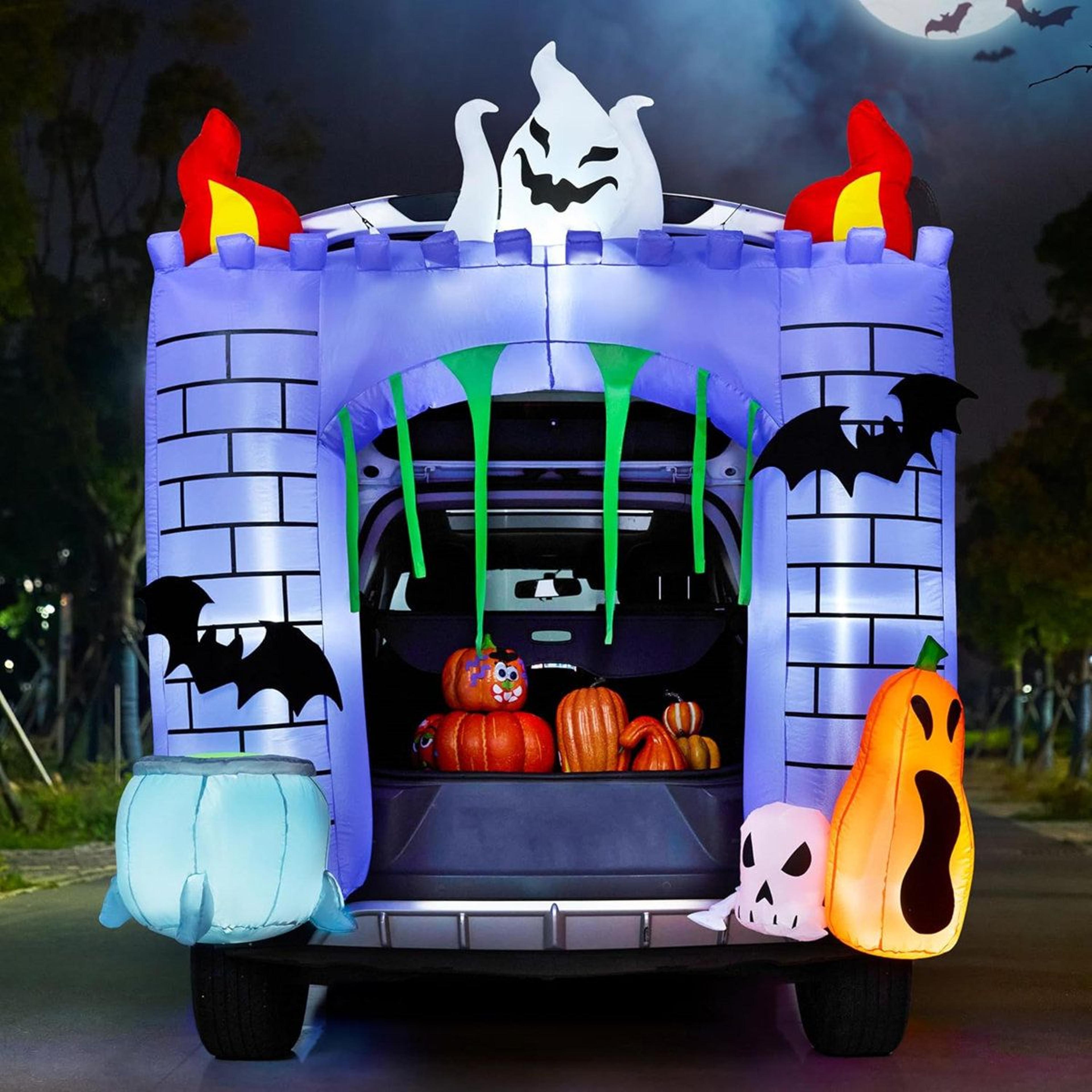 halloween inflatable haunted castle with led lights for trunk or treat car decorations