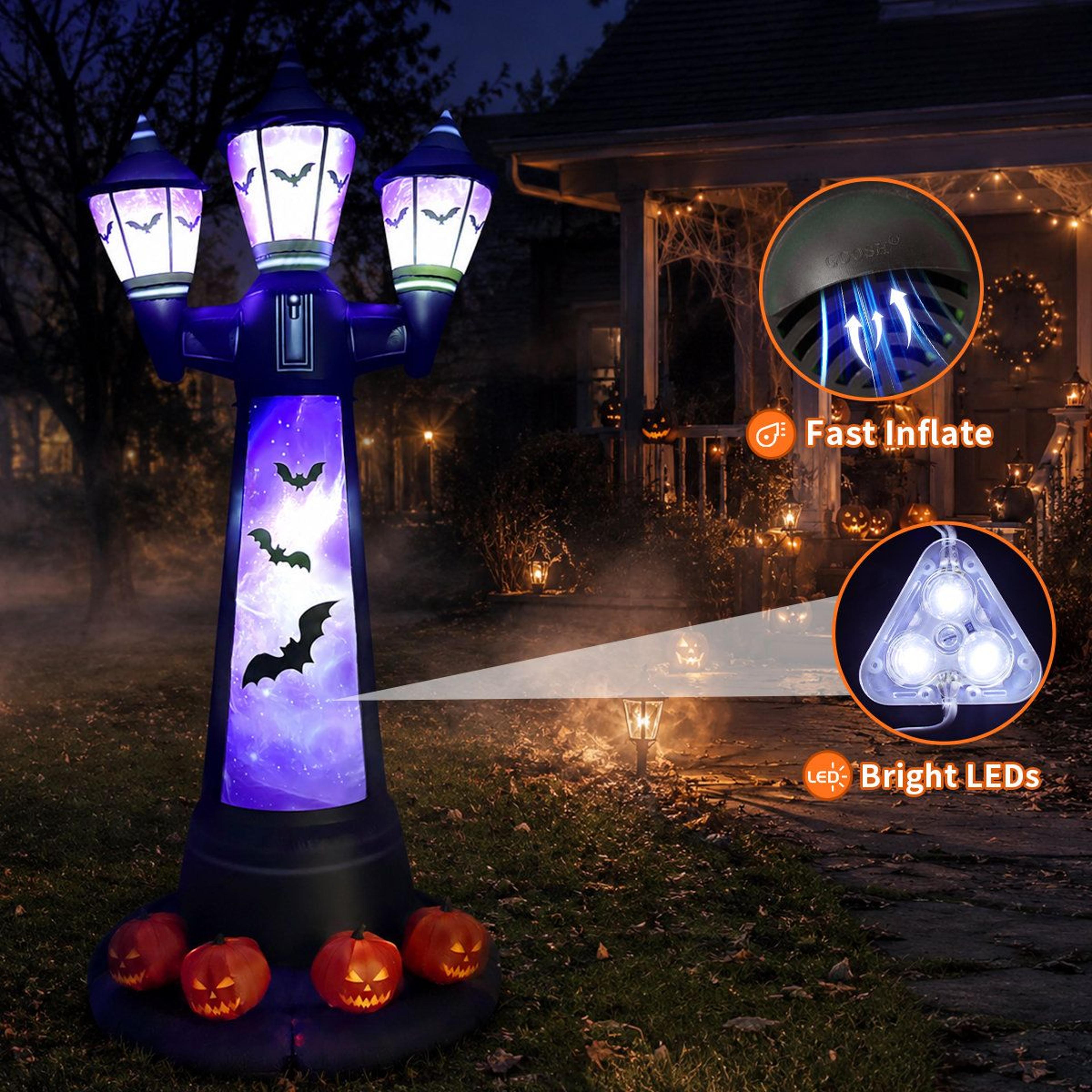 Lighted Halloween Inflatable Bat Lamp Post With Pumpkin Base 3