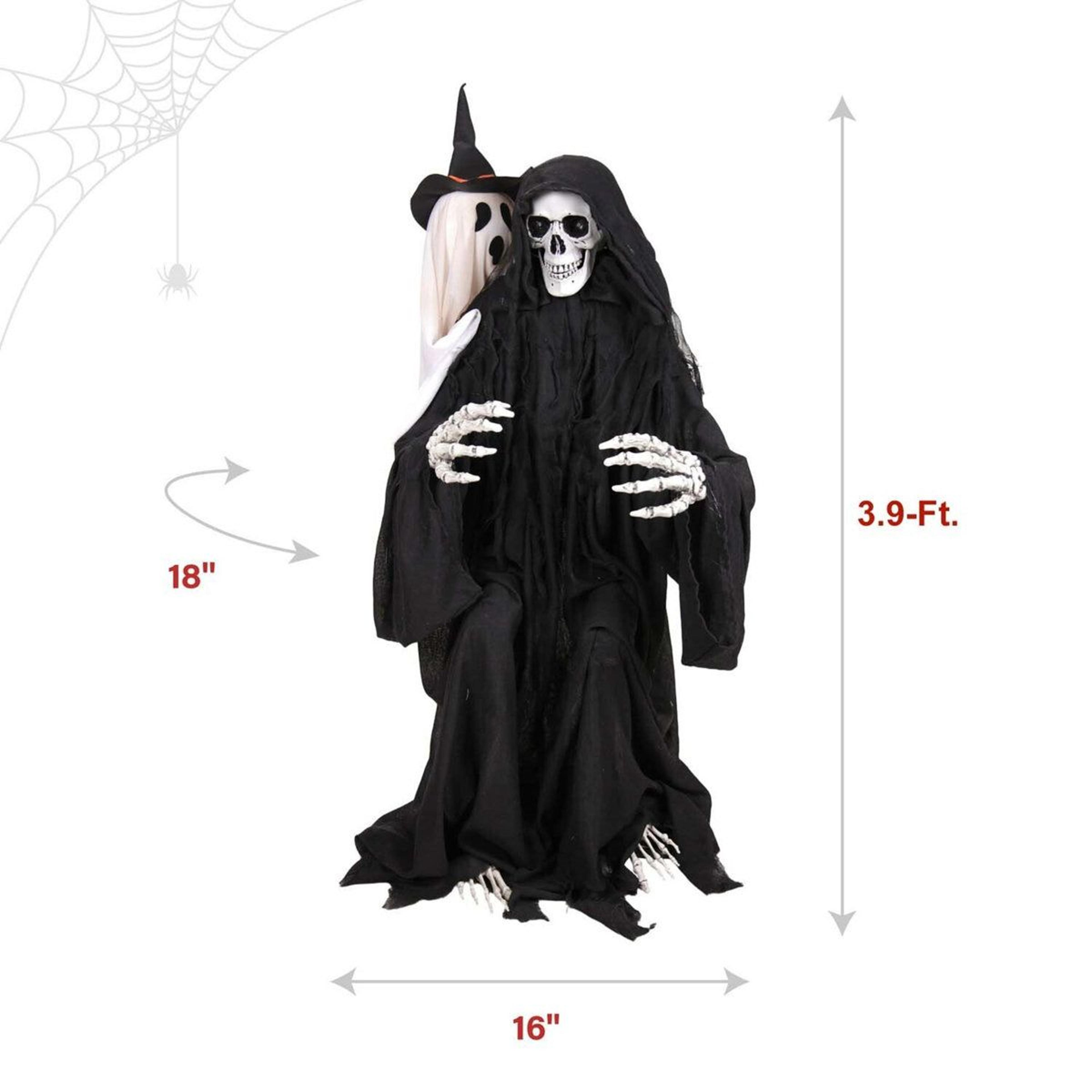 Sitting Reaper Halloween Animatronic With Moving Head And Red LED Eyes 5