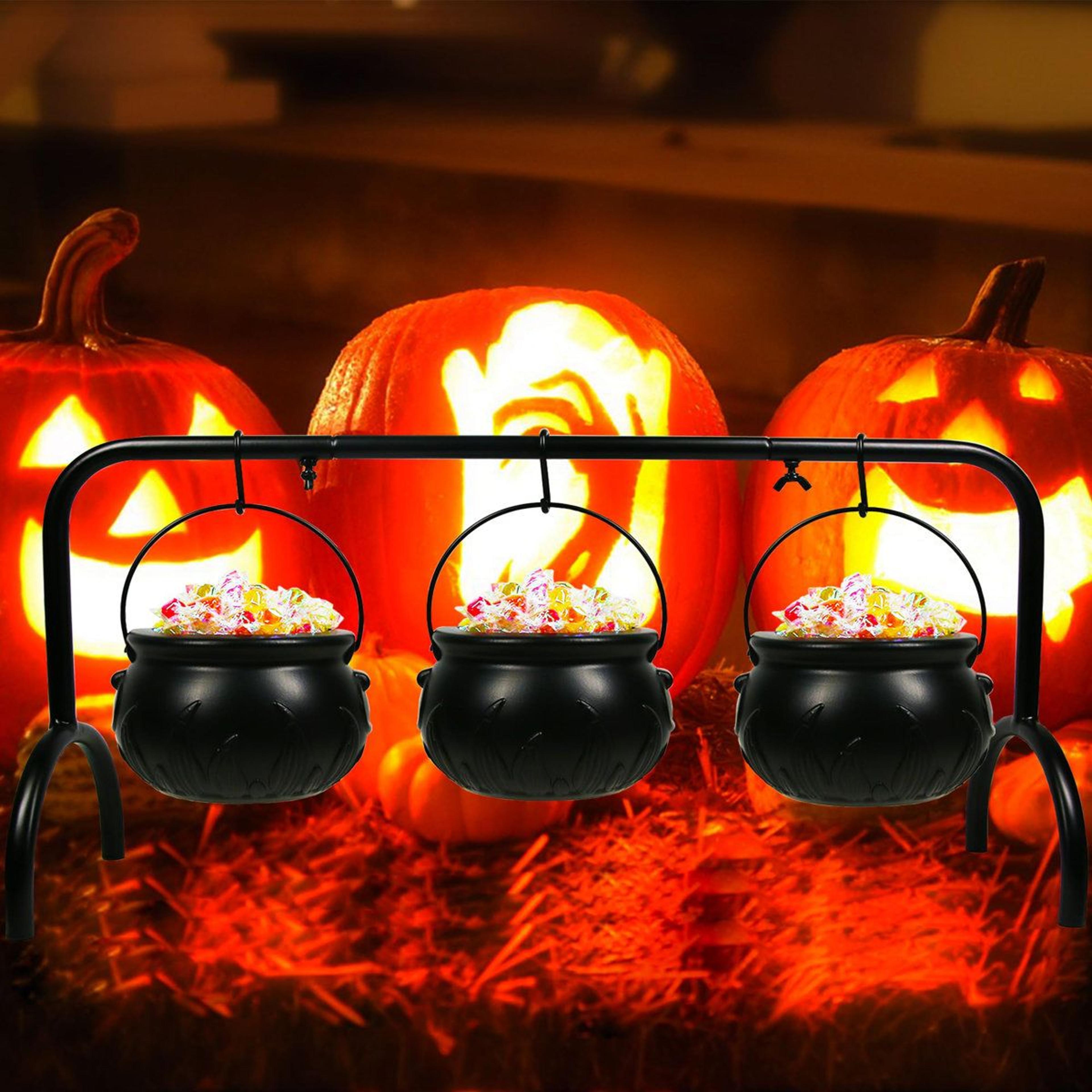 Halloween Witch Cauldron Candy Bowl Set Black Tabletop Decorations 4