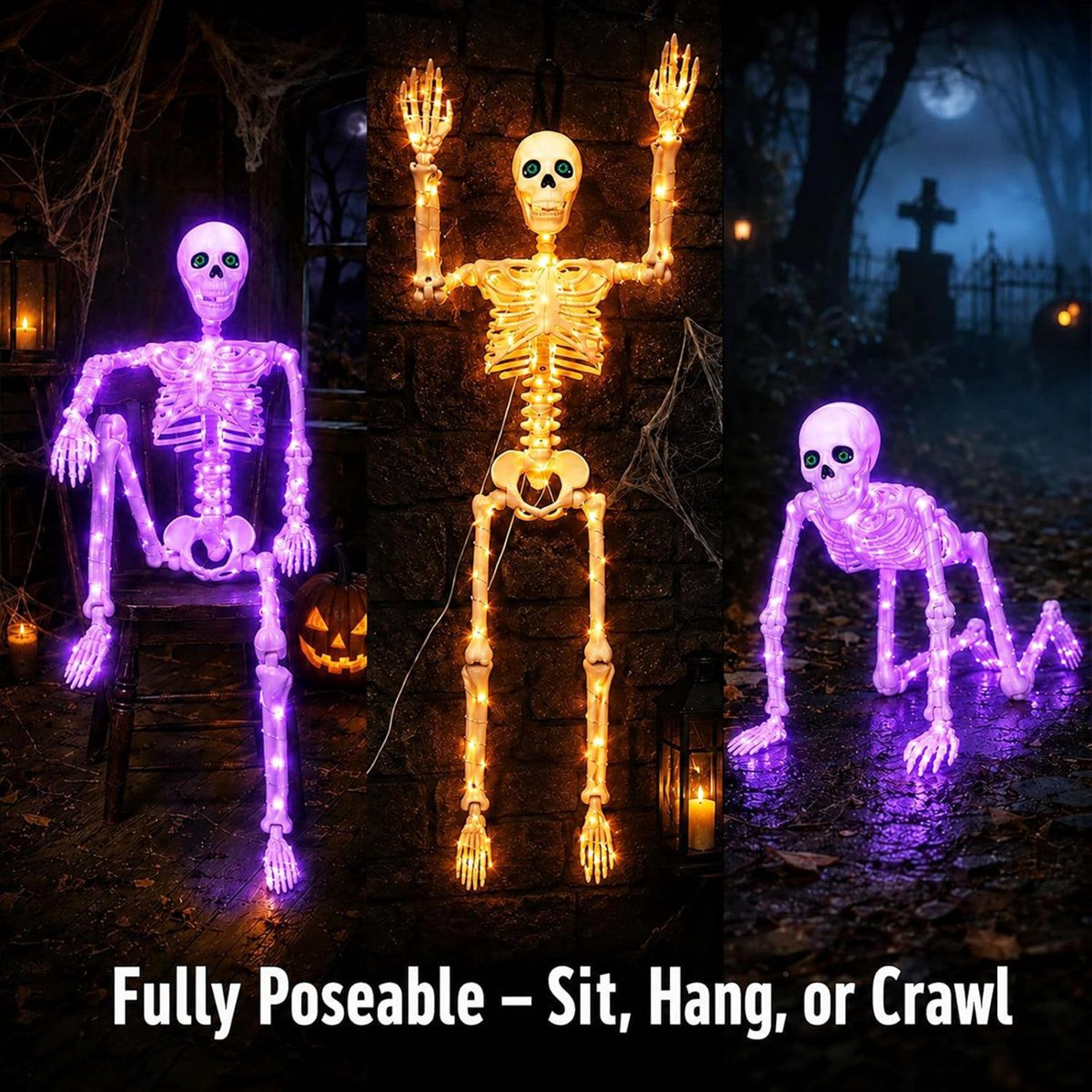 Lighted Halloween Skeleton Decorations With Purple LED Lights 1