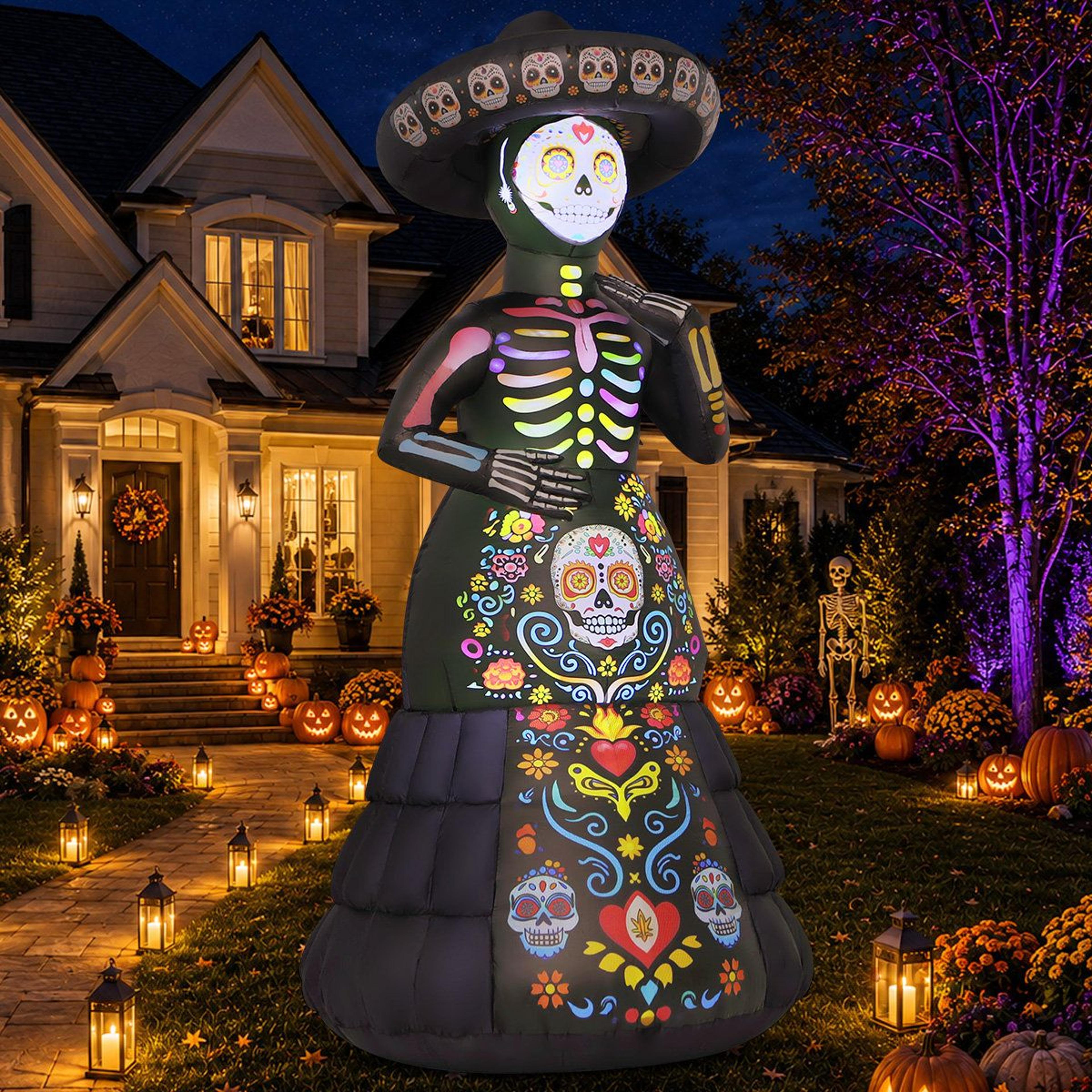halloween inflatable undead bride with built-in led lights