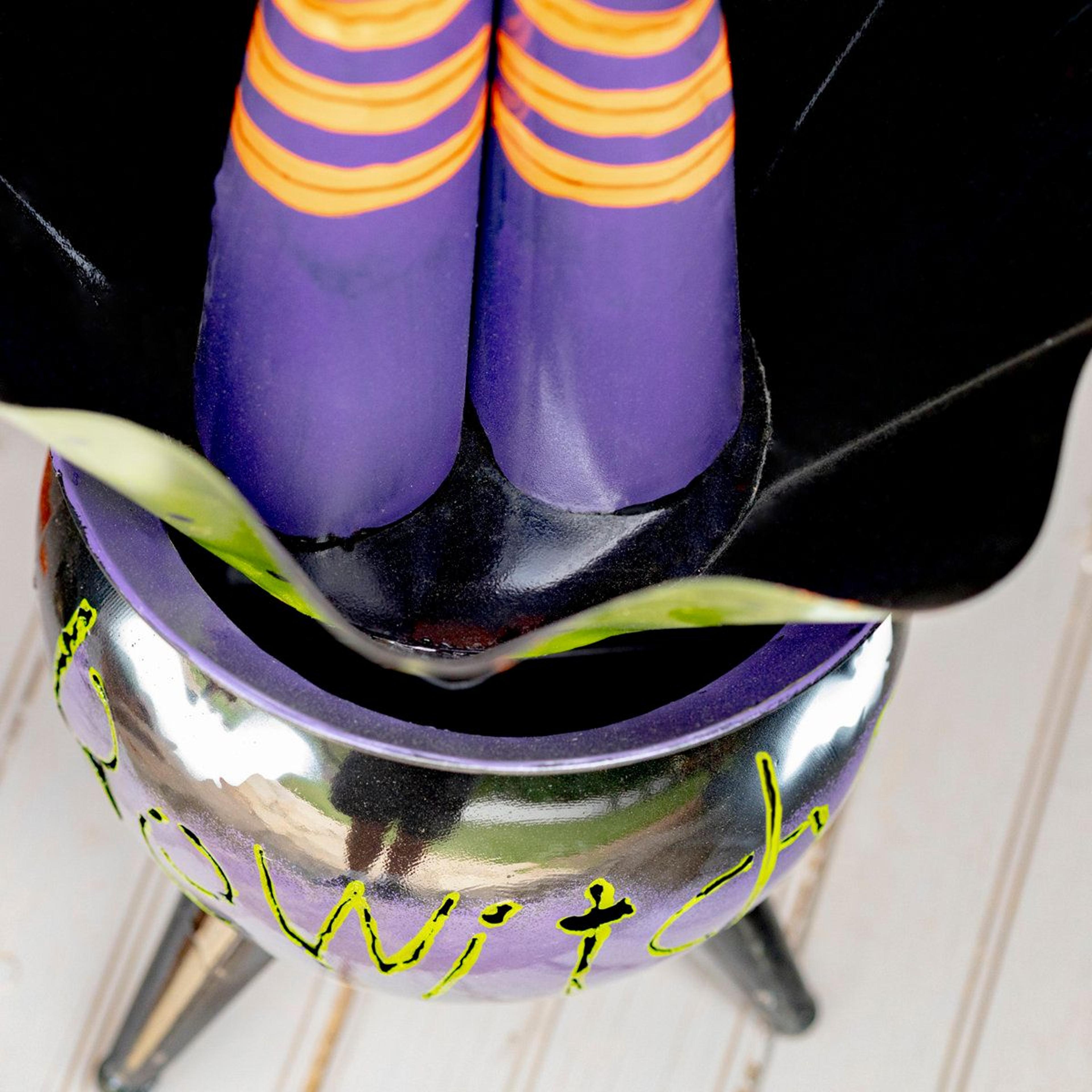 Tall Metal Halloween Cauldron Figurine With Witch Legs 3