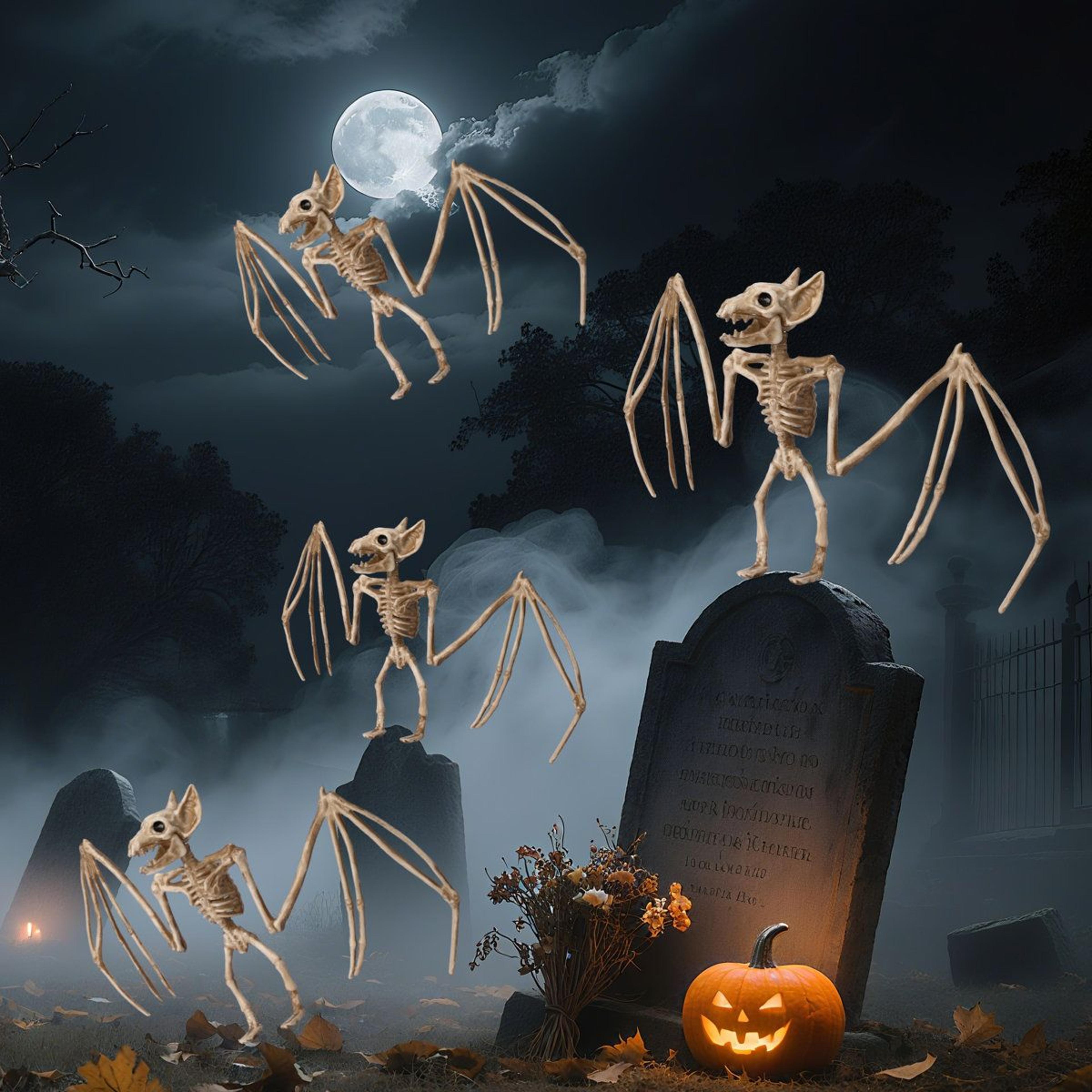 Bat Skeleton Halloween Decorations Hanging Skull And Bone Figurines 4