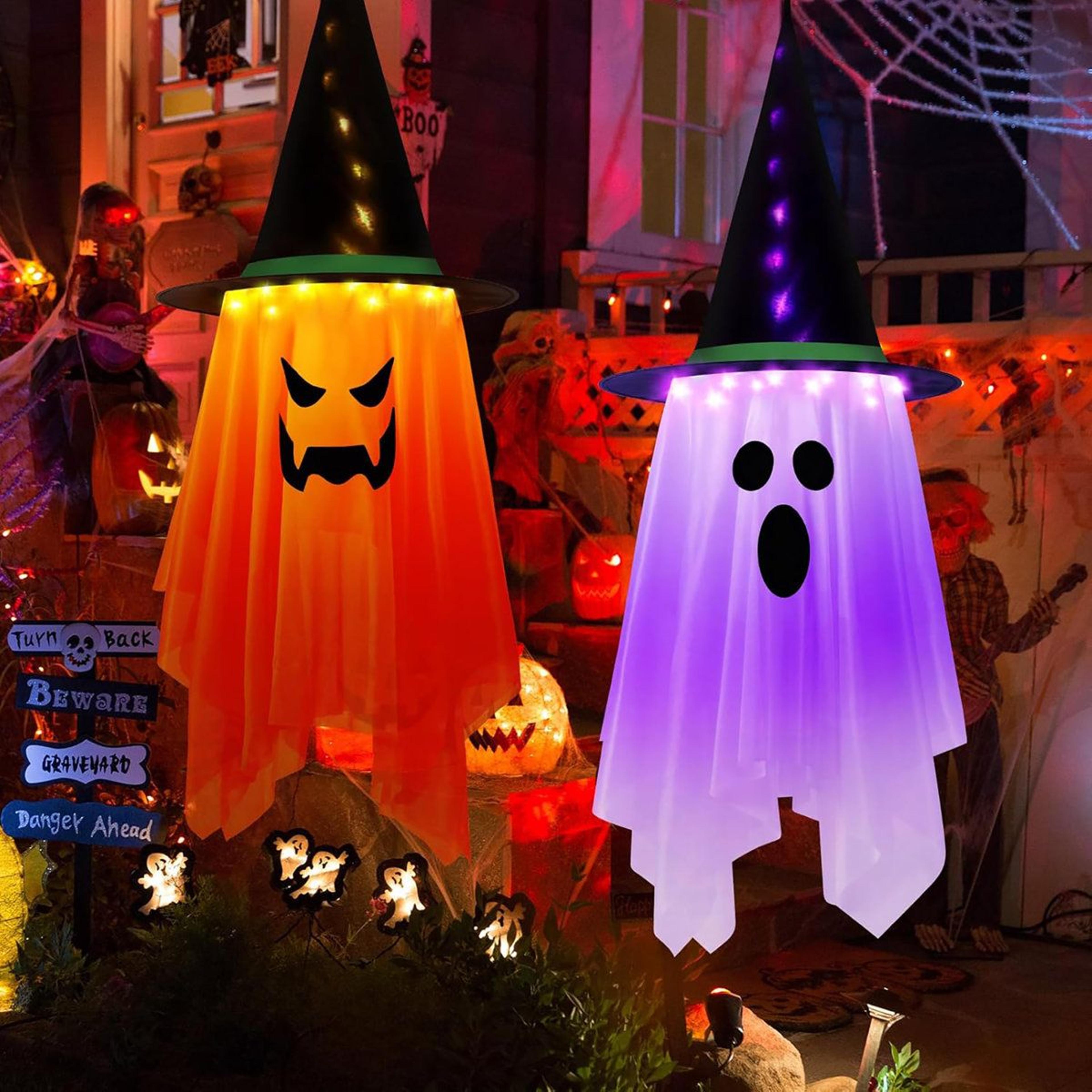 halloween hanging ghost witch hat led lights with remote control
