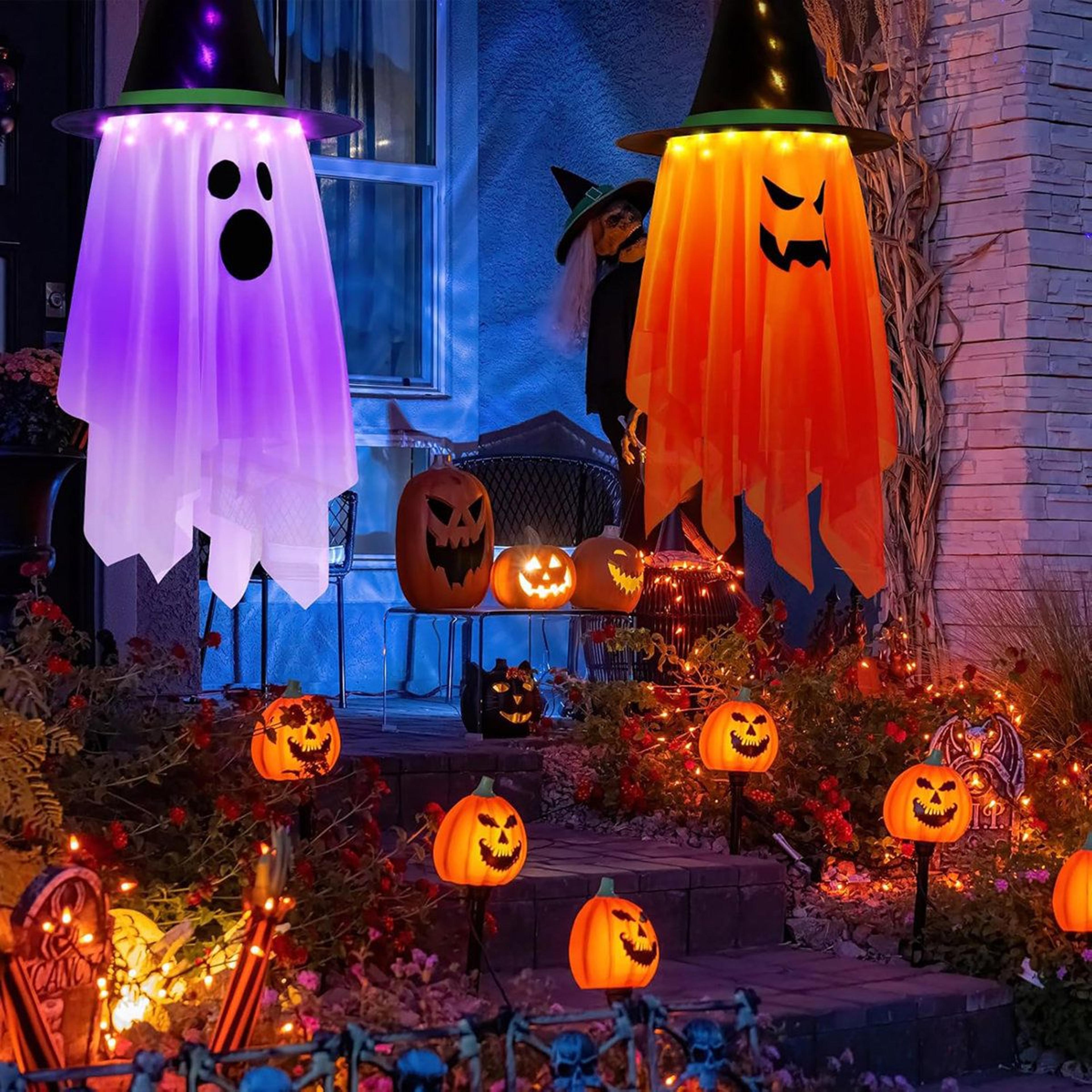 Halloween Hanging Ghost Witch Hat LED Lights With Remote Control 4