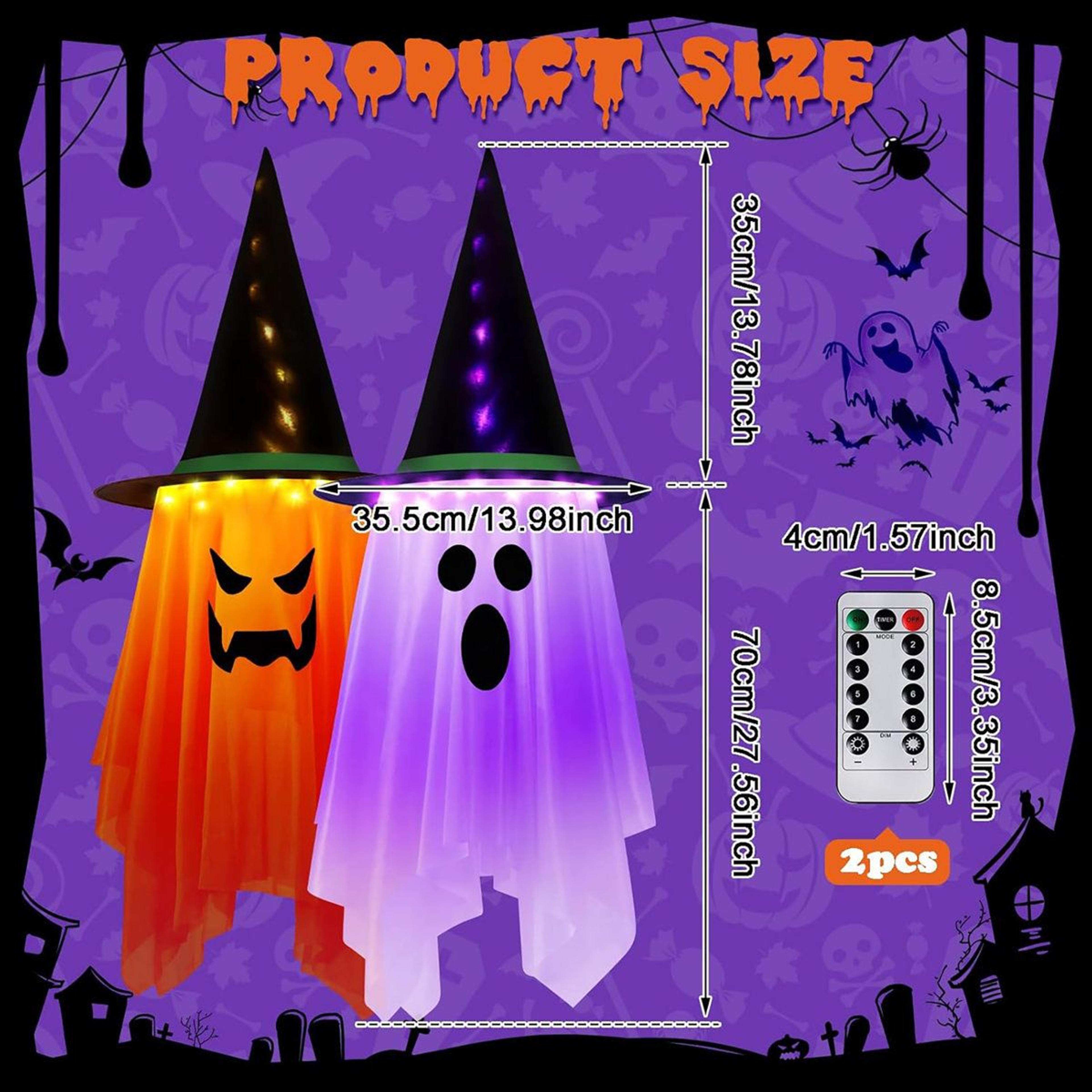 Halloween Hanging Ghost Witch Hat LED Lights With Remote Control 2