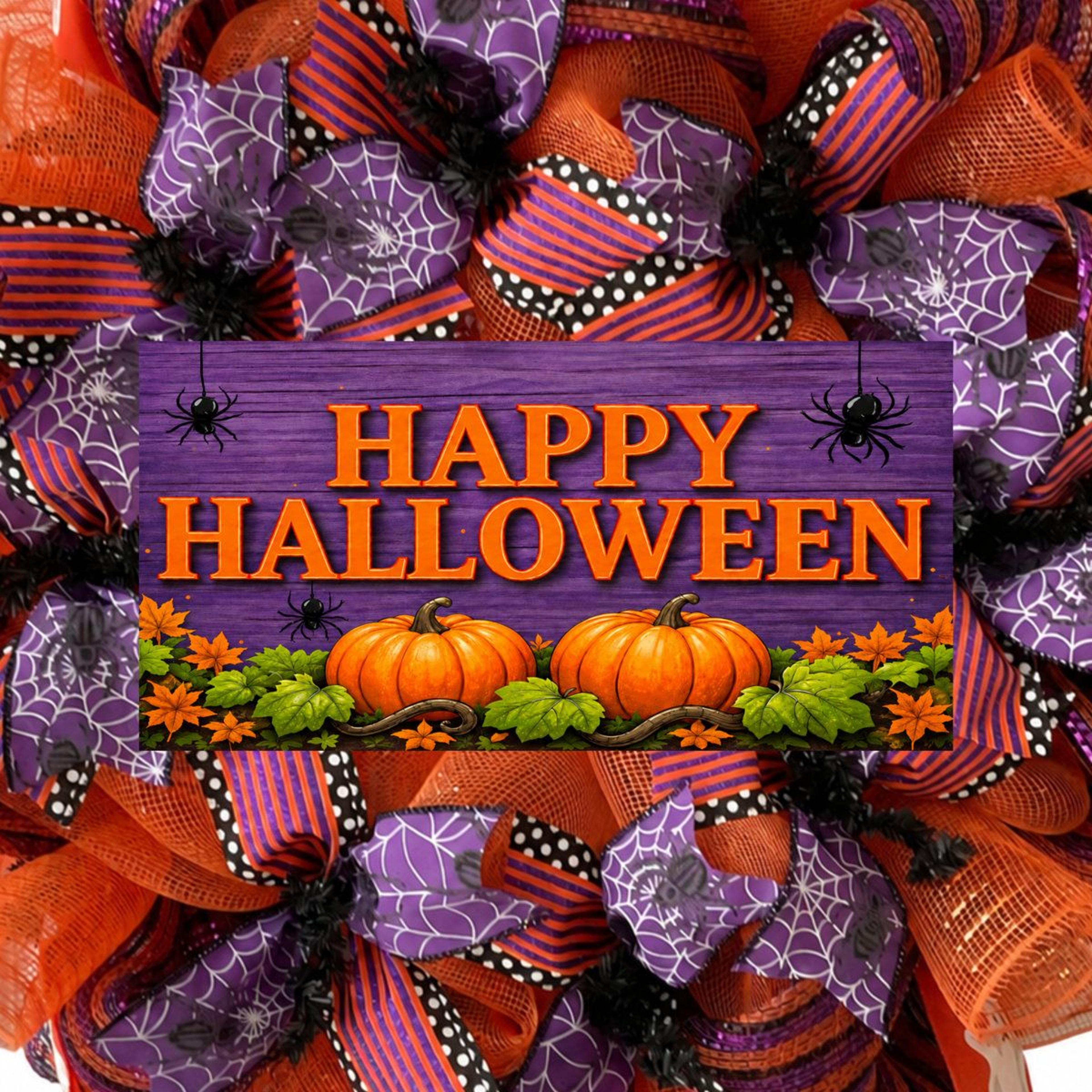 Handmade Halloween Wreath With Purple And Orange Deco Mesh 2