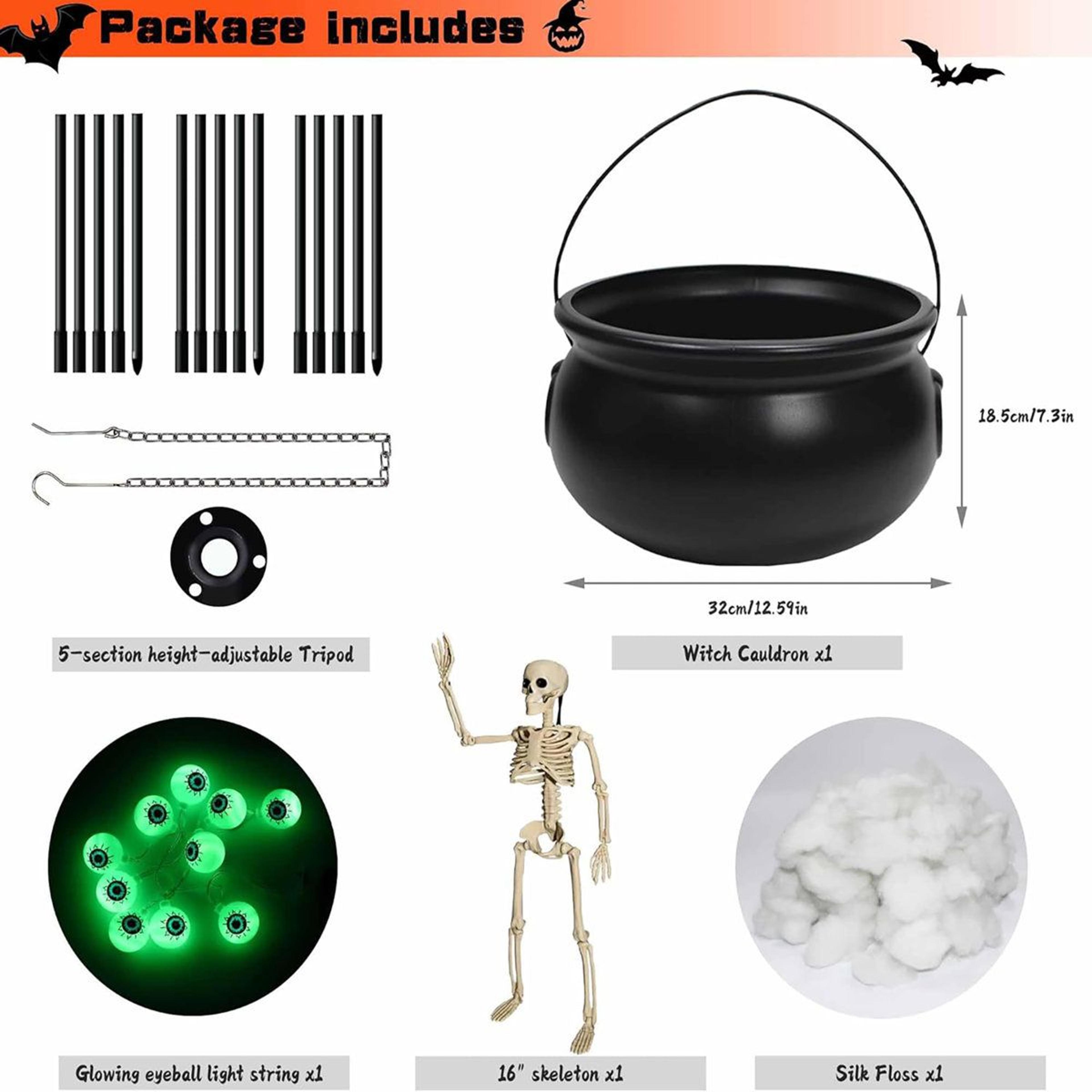 Halloween Witch Cauldron Decoration With Tripod Eyeball Lights And Skeleton 3
