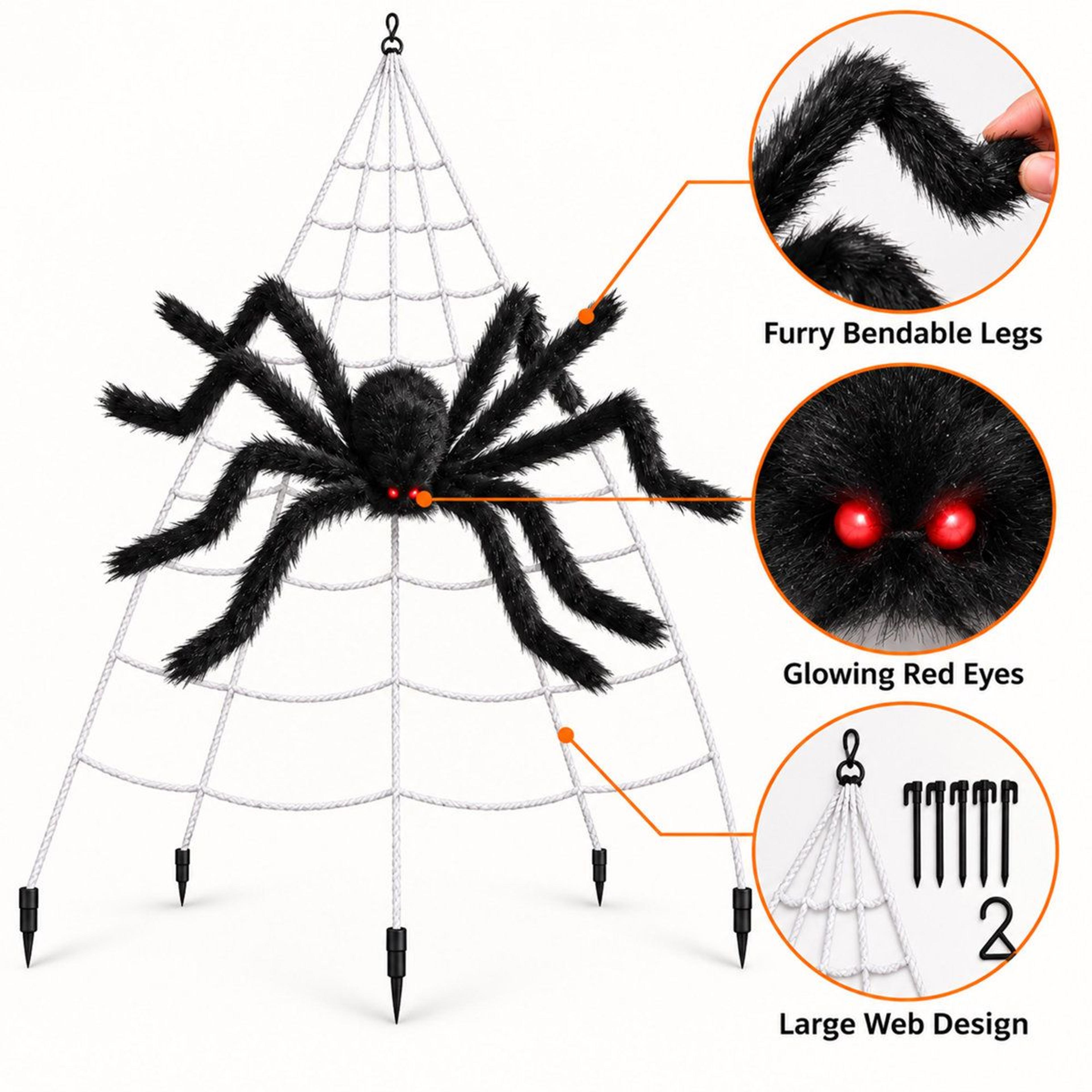 Giant Halloween Spider Web With Posable Spider 1